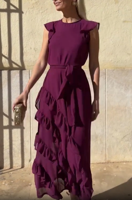 Ruffled Cap-Sleeve Maxi Dress