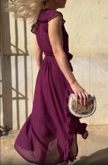 Ruffled Cap-Sleeve Maxi Dress