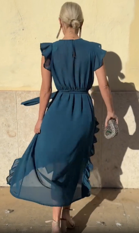 Ruffled Cap-Sleeve Maxi Dress