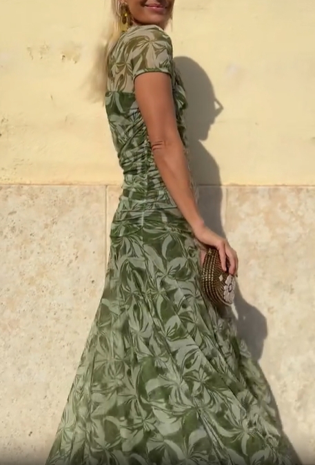 Green Botanical Mesh Dress