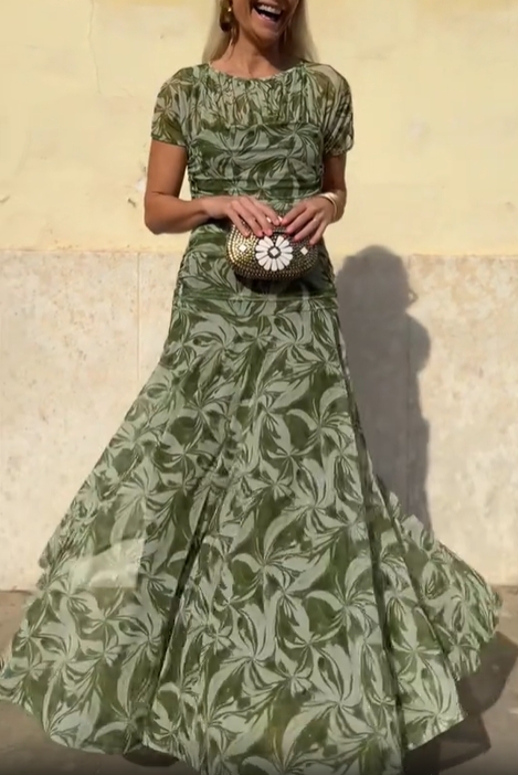 Green Botanical Mesh Dress