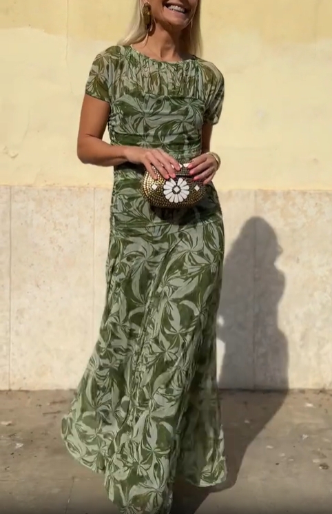 Green Botanical Mesh Dress