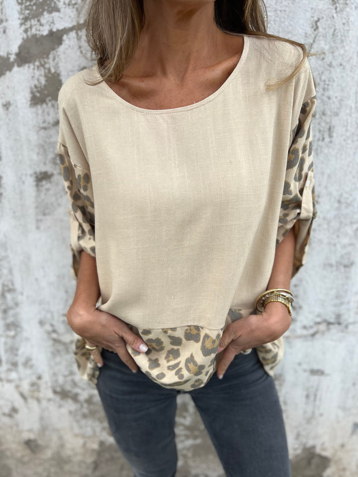 Ecru stripe print linen blouse