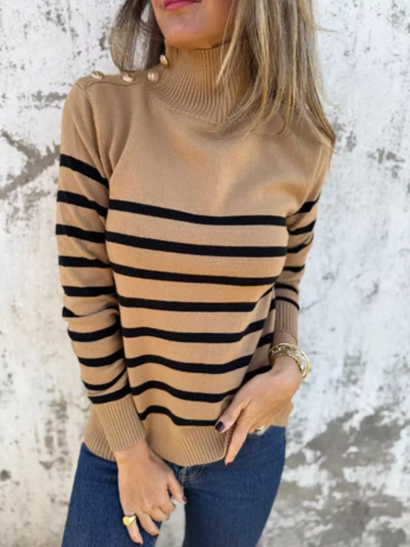 Striped Mock Neck Sweater