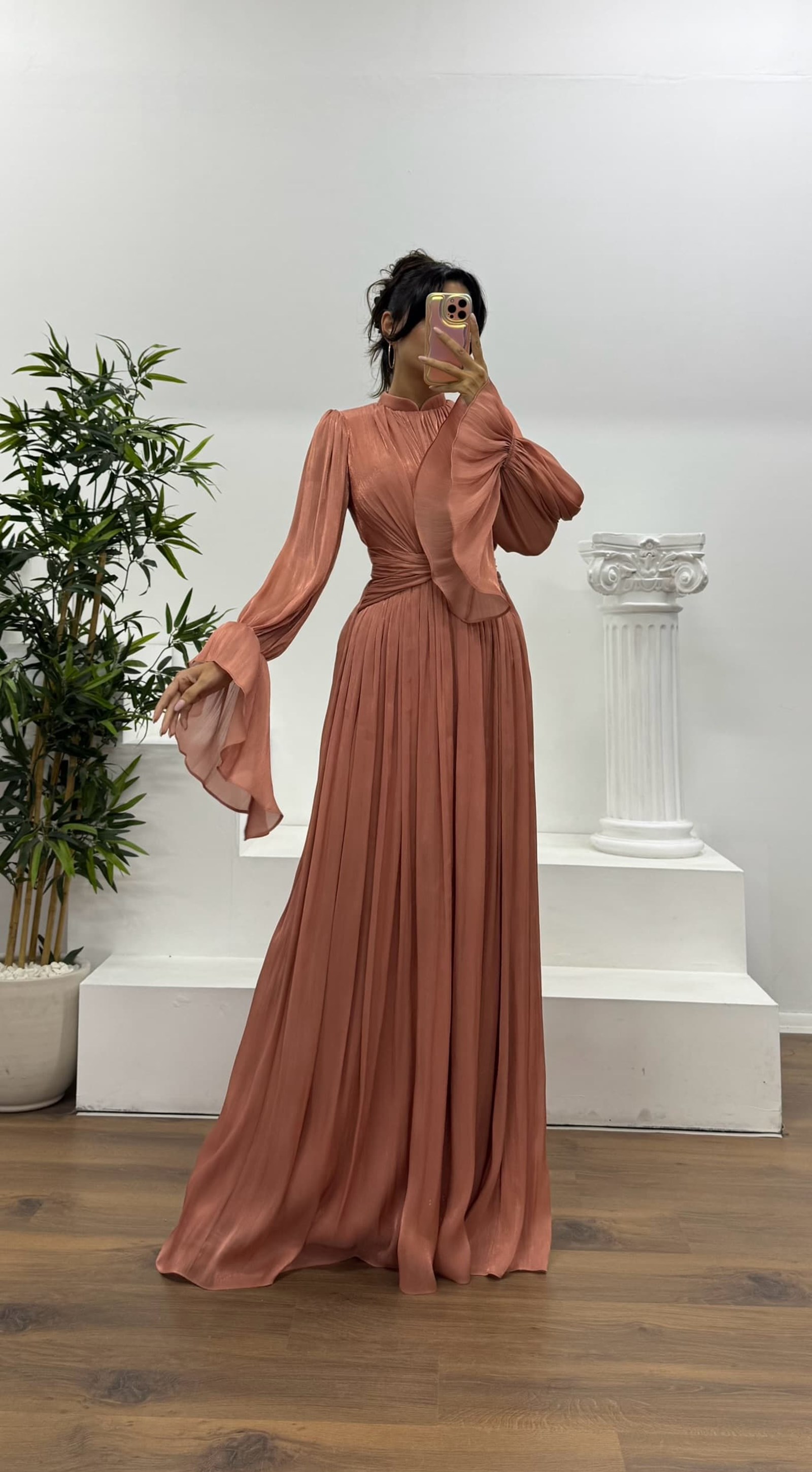 Long Sleeve Chiffon Evening Dress