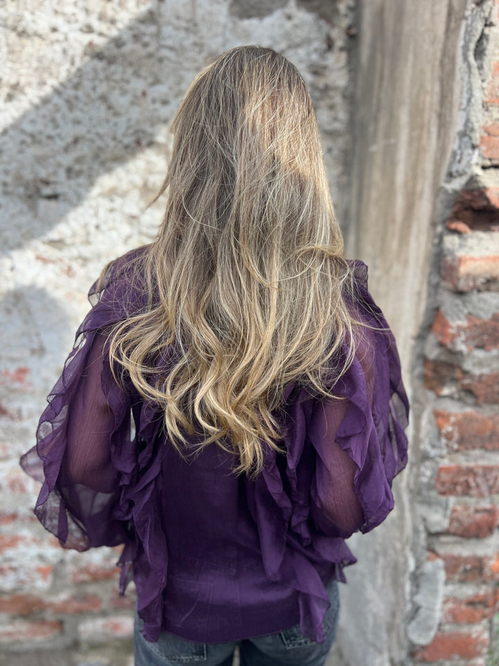 Ruffled Sheer Button - Front Blouse