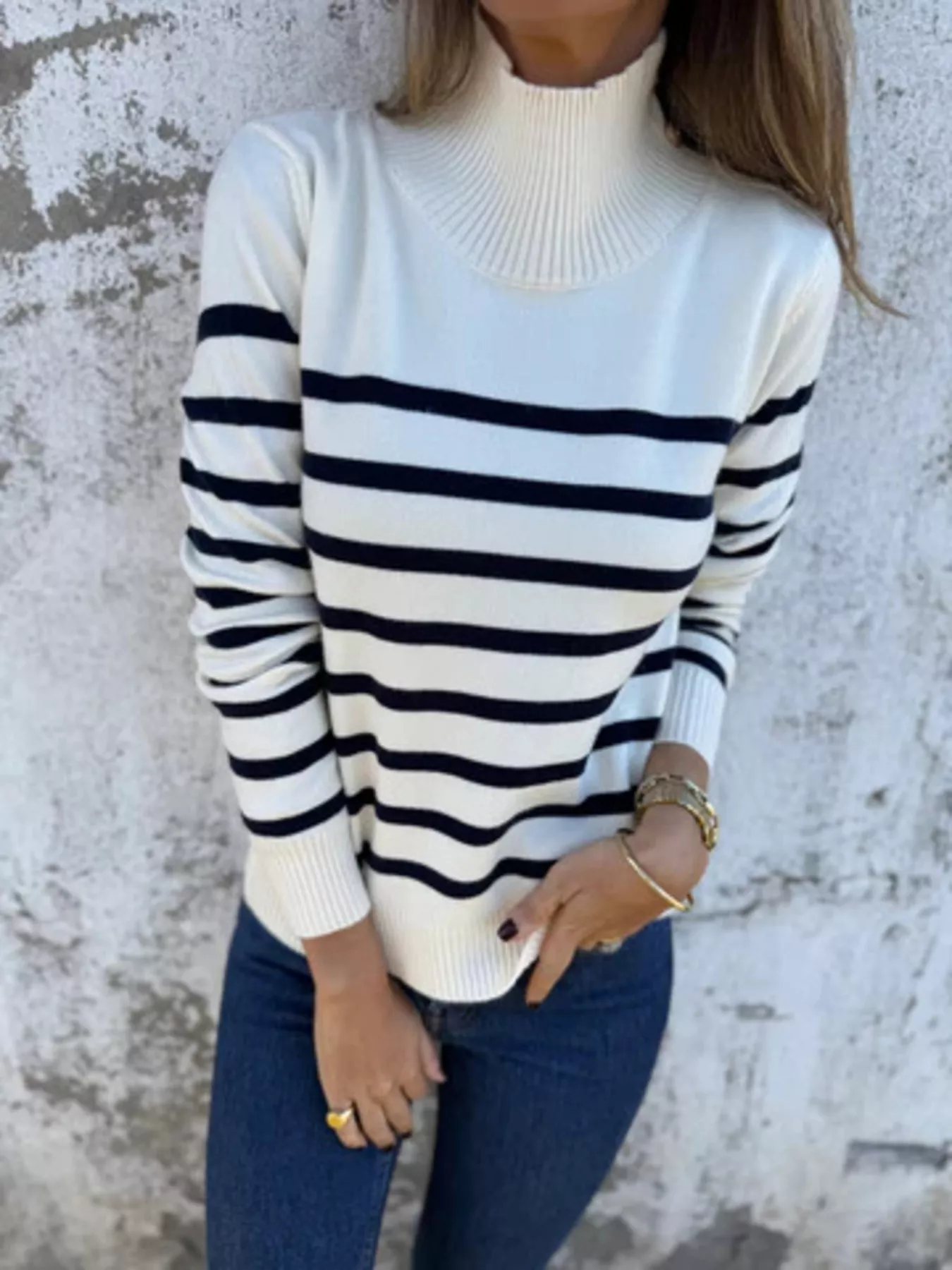 Striped Mock Neck Sweater