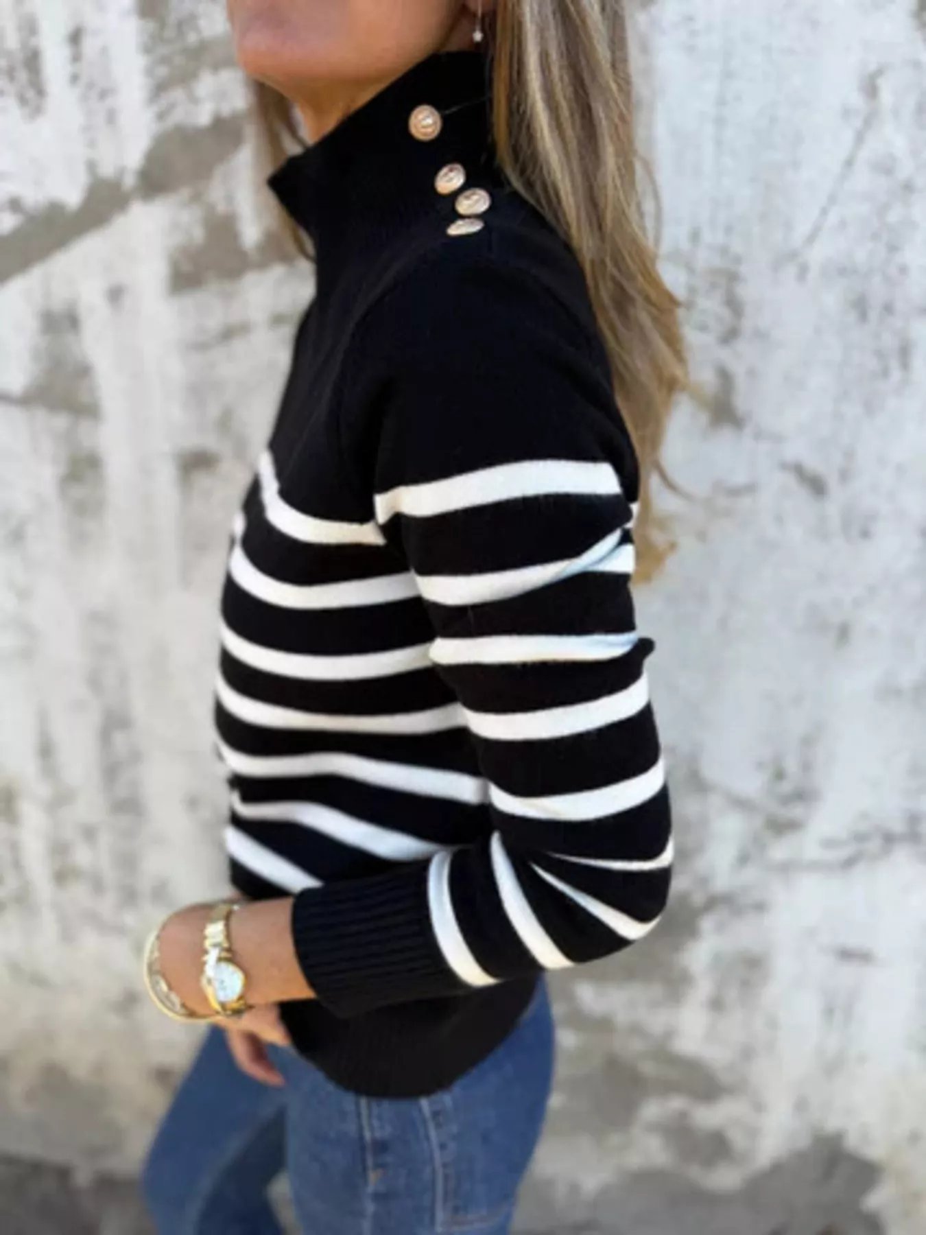 Striped Mock Neck Sweater