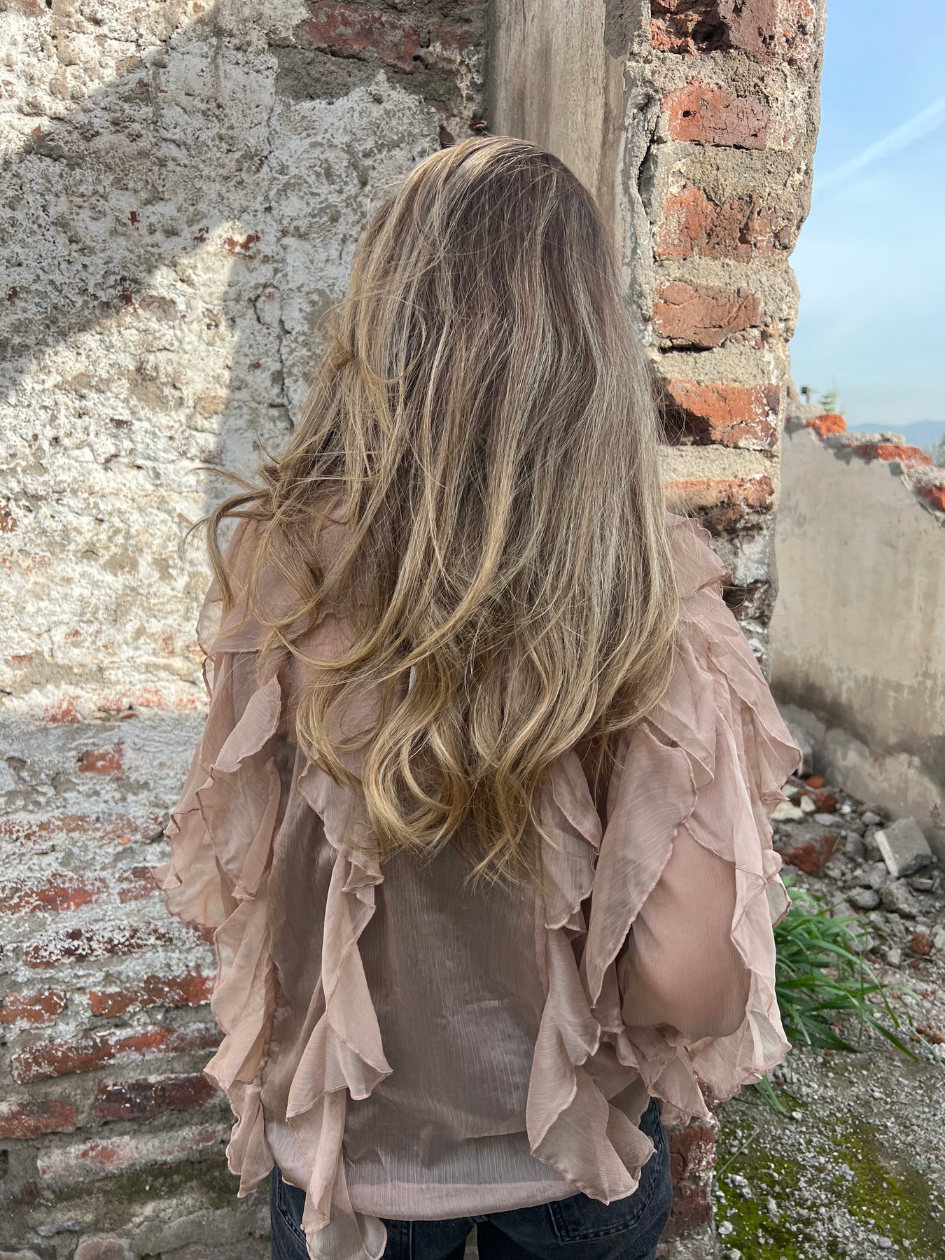 Ruffled Sheer Button - Front Blouse