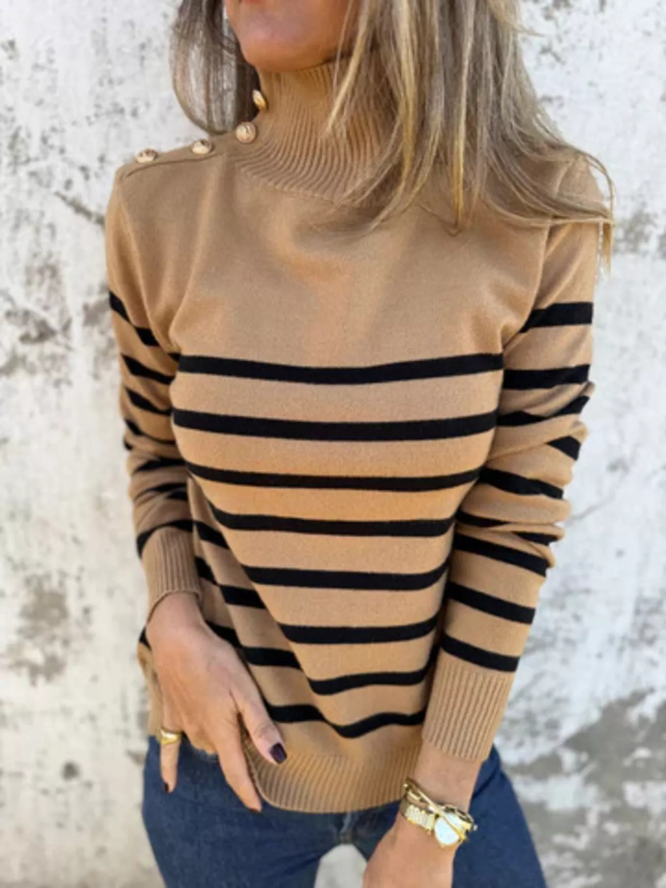 Striped Mock Neck Sweater