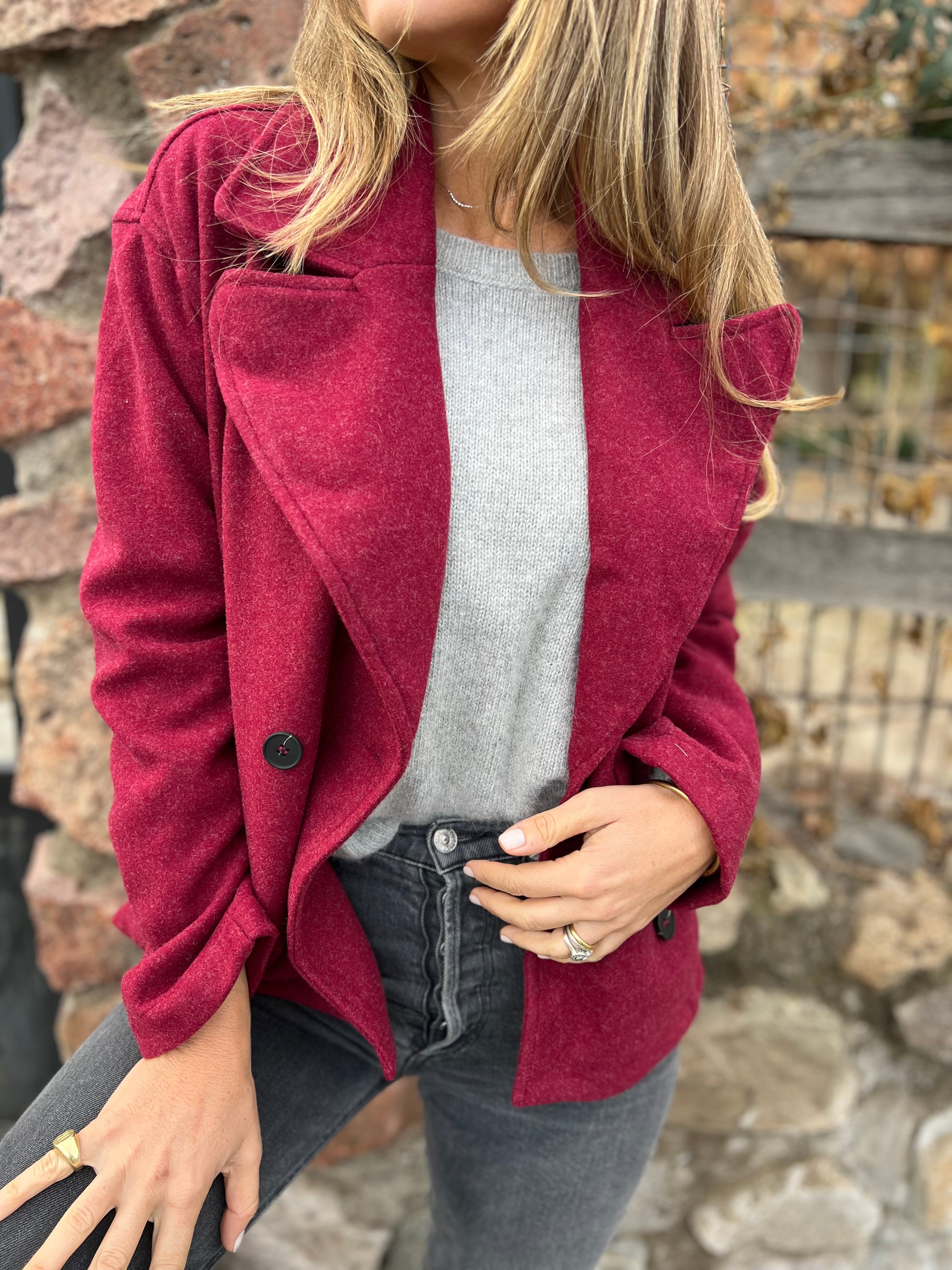 Albanian burgundy trench coat