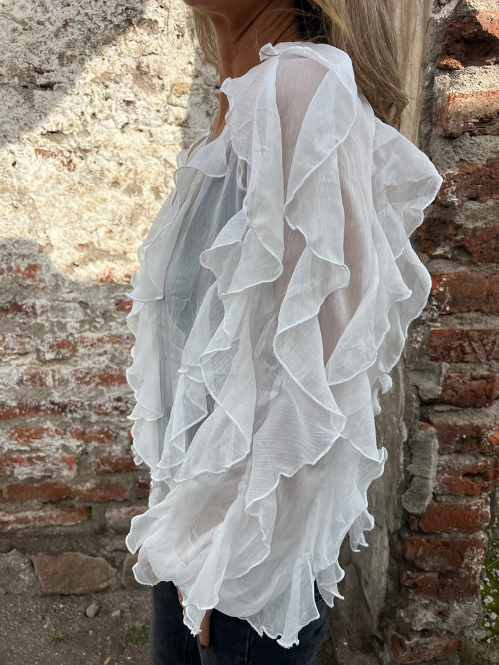 Ruffled Sheer Button - Front Blouse