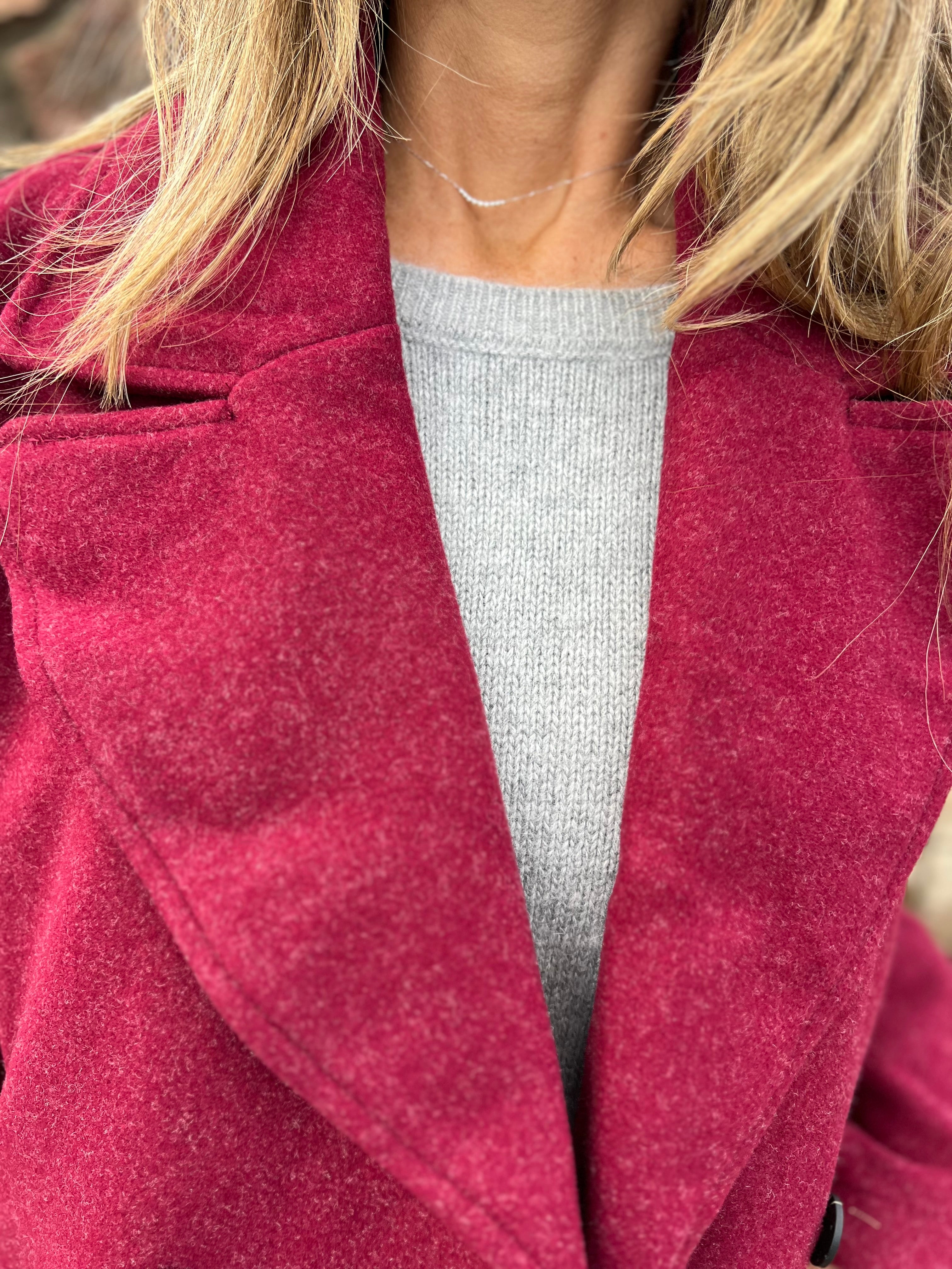 Albanian burgundy trench coat