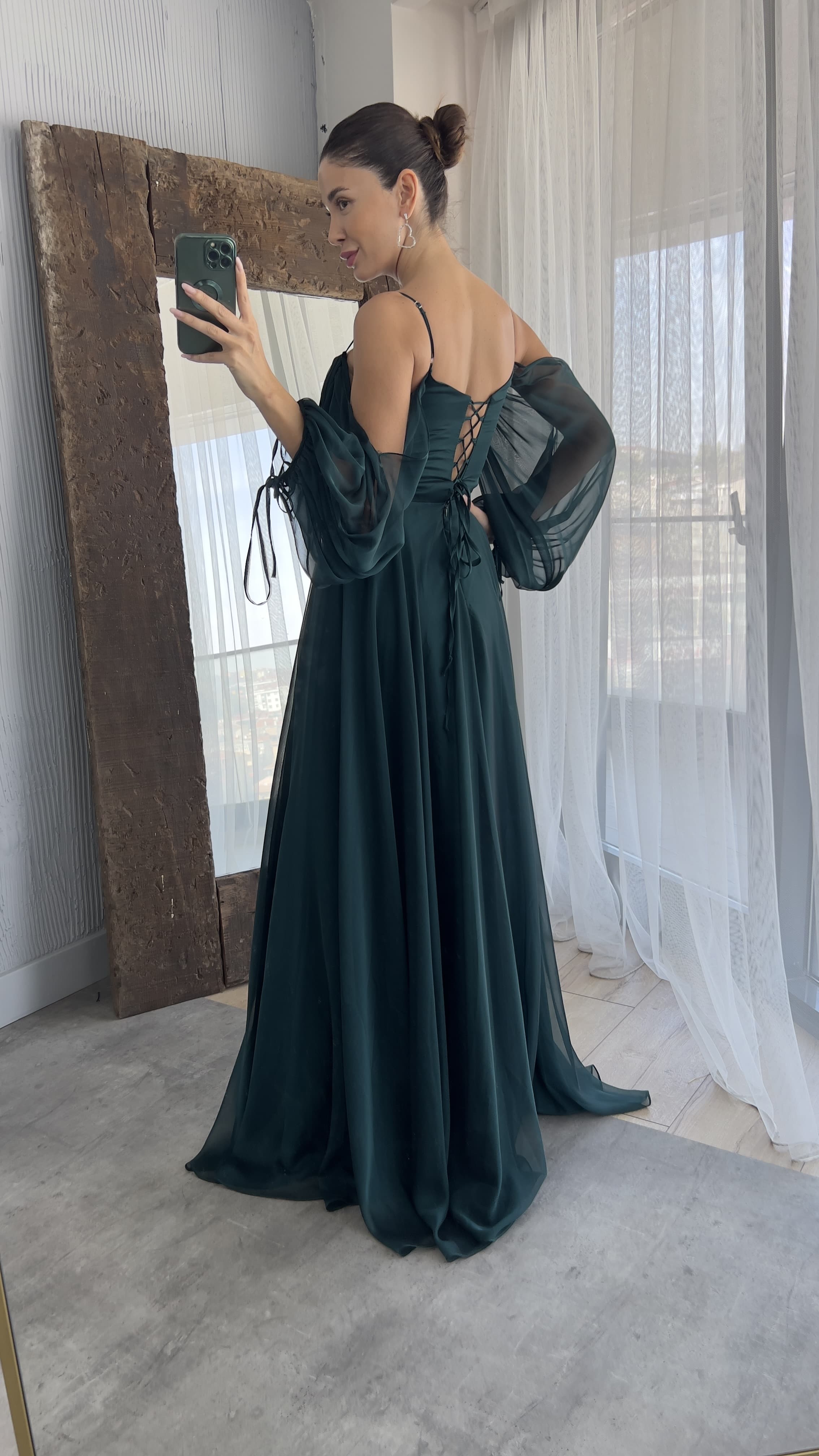 ROPE STRAP BALLOON WAIST DETAIL DESIGN CHIFFON DRESS