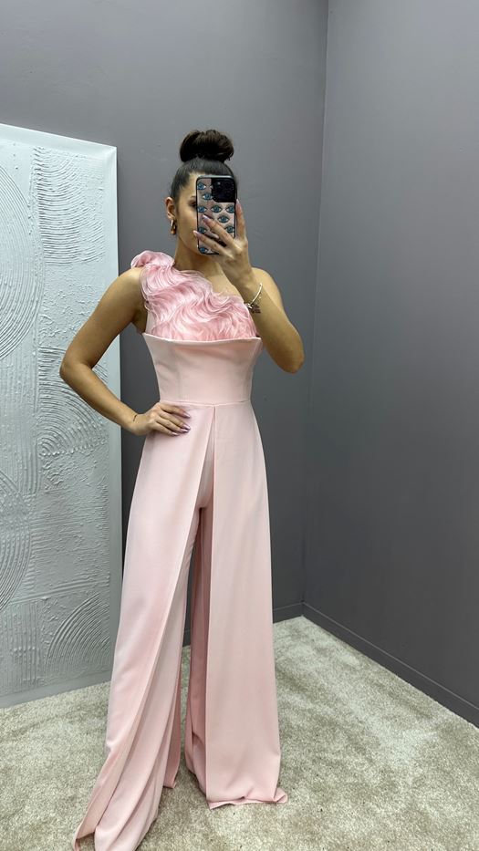 BUST RUFFLED DESIGN JUMPSUIT DRESS