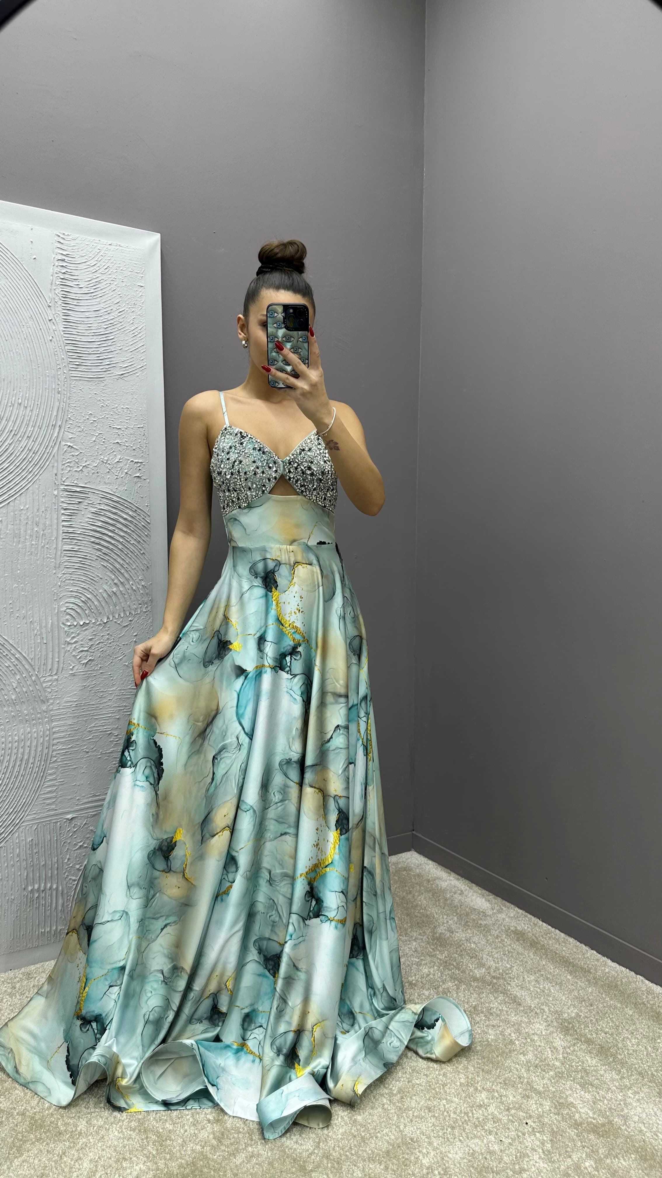 ROPE STRAP CHEST EMBROIDERED PATTERNED DESIGN DRESS