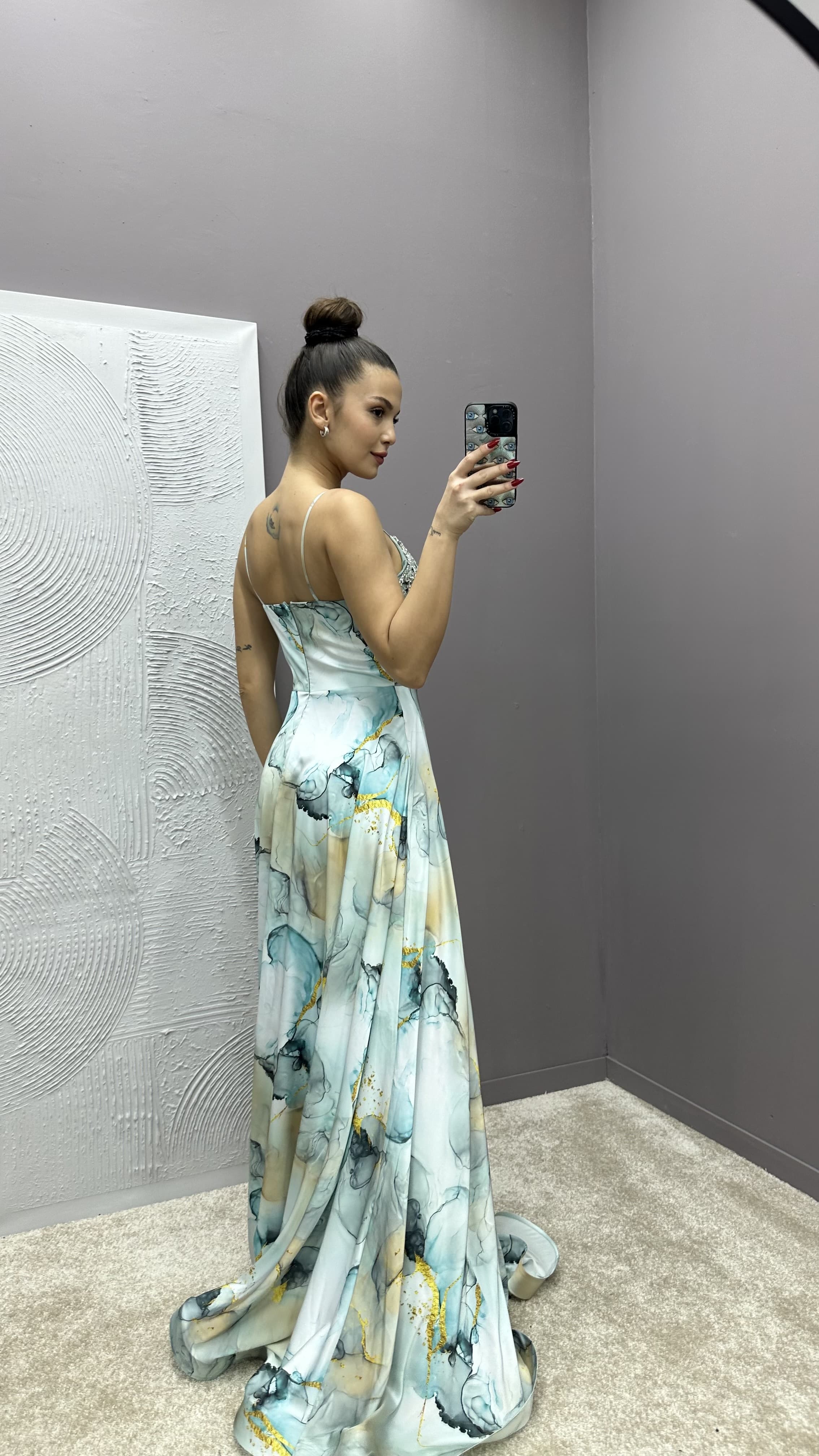 ROPE STRAP CHEST EMBROIDERED PATTERNED DESIGN DRESS