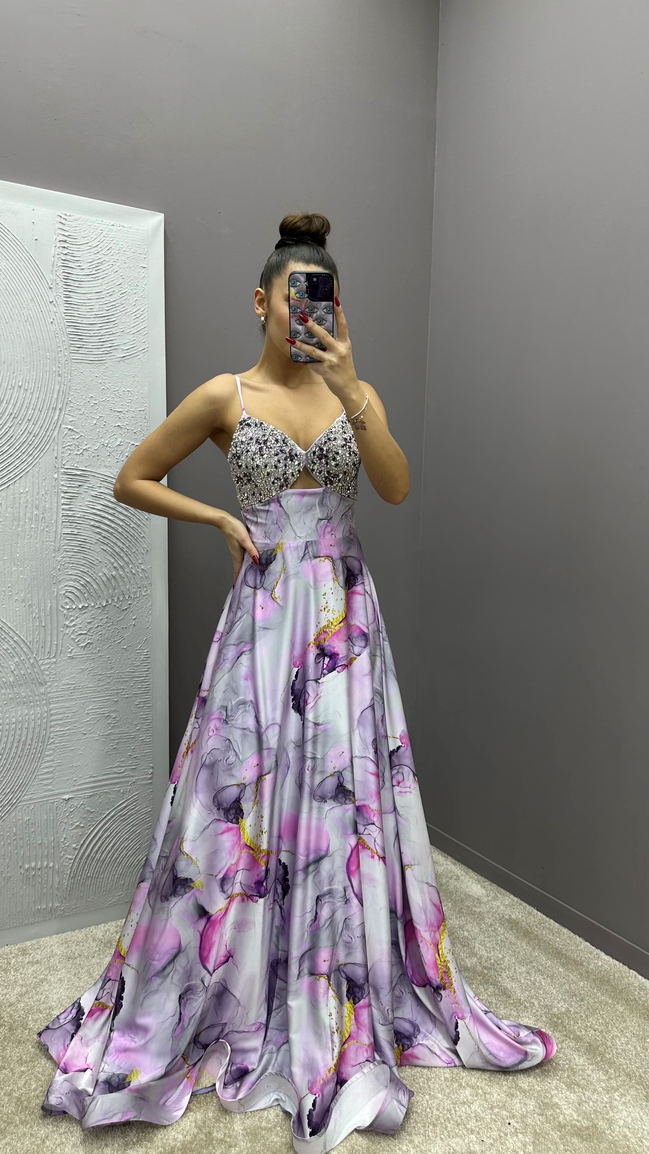 ROPE STRAP CHEST EMBROIDERED PATTERNED DESIGN DRESS