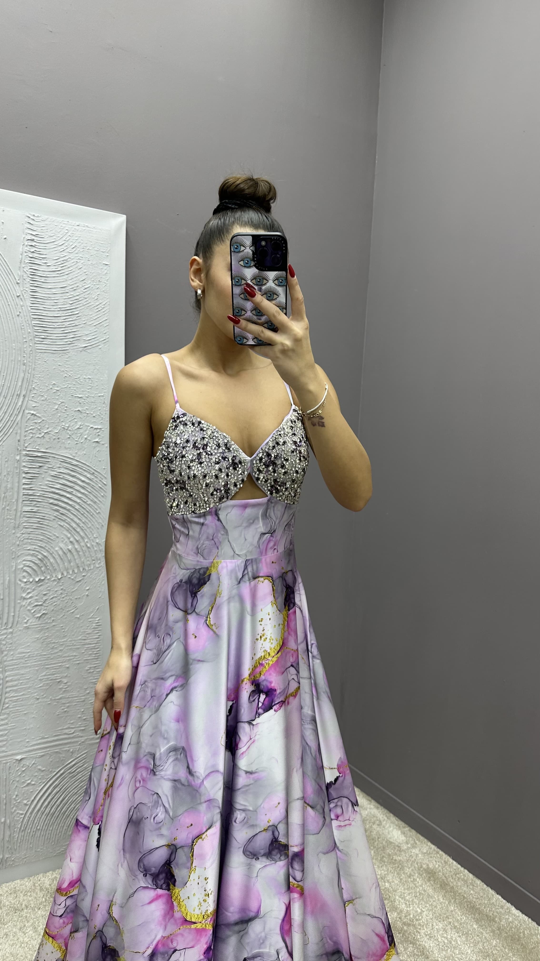 ROPE STRAP CHEST EMBROIDERED PATTERNED DESIGN DRESS