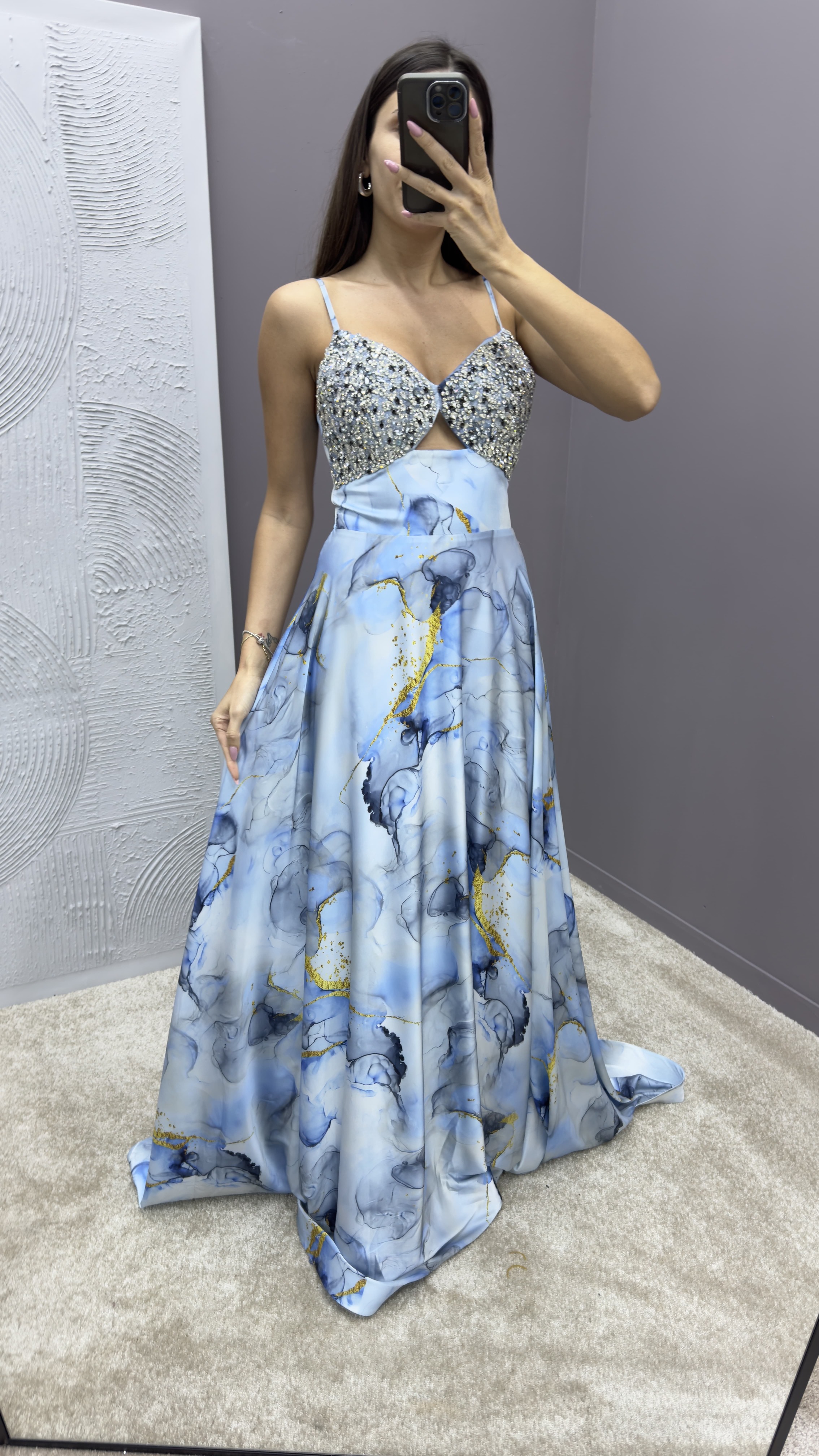 ROPE STRAP CHEST EMBROIDERED PATTERNED DESIGN DRESS