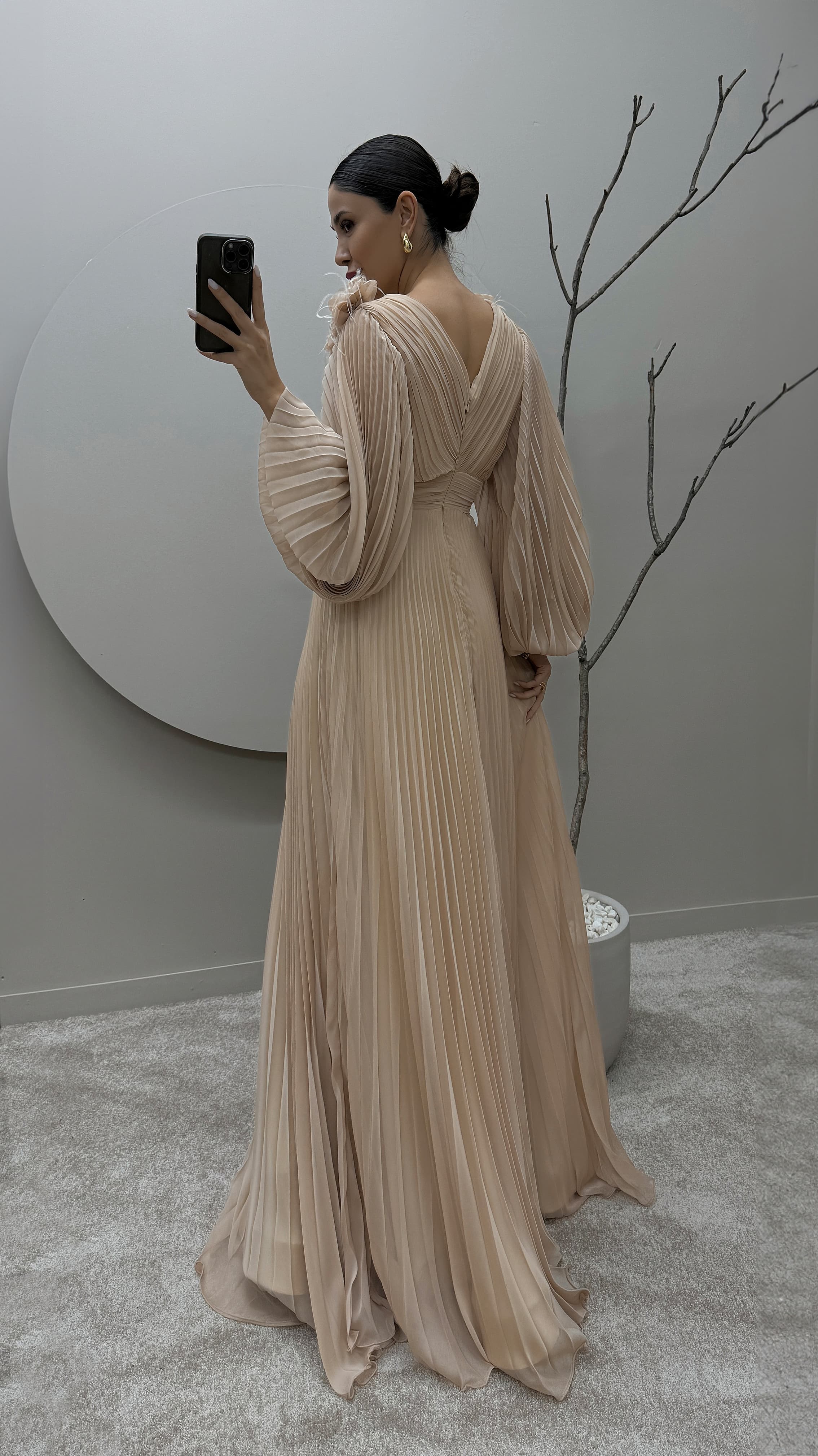 SLEEVE PLEATED SHOULDER DETAIL DESIGN DRESS