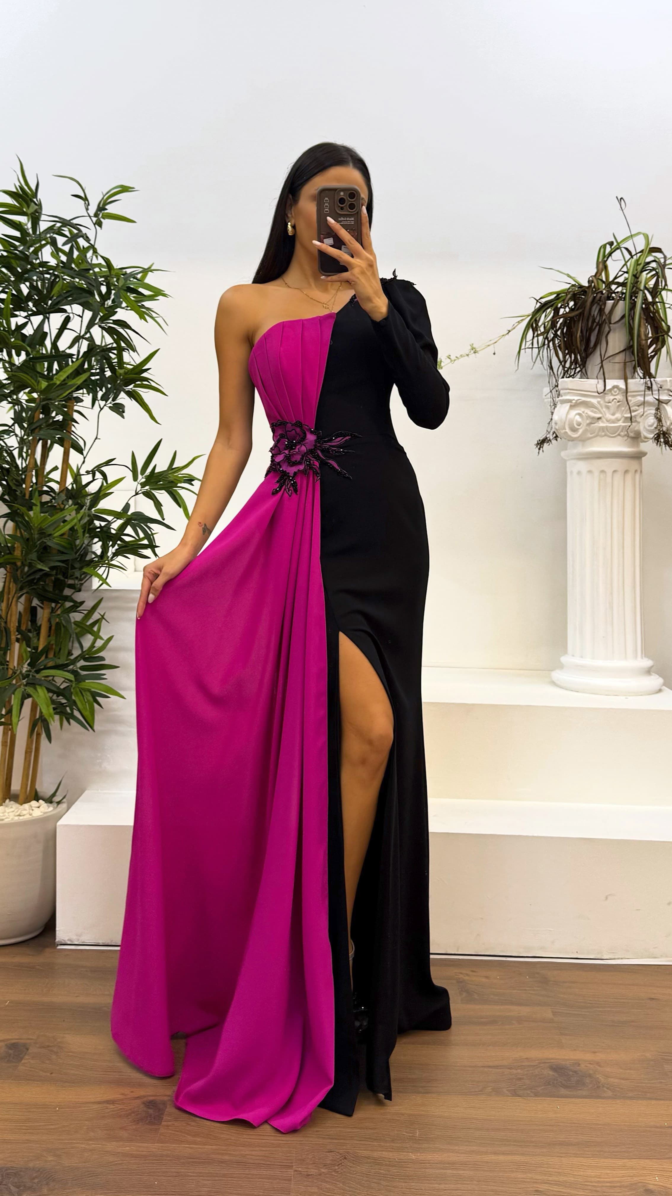 Strapless Floral Detail Evening Dress