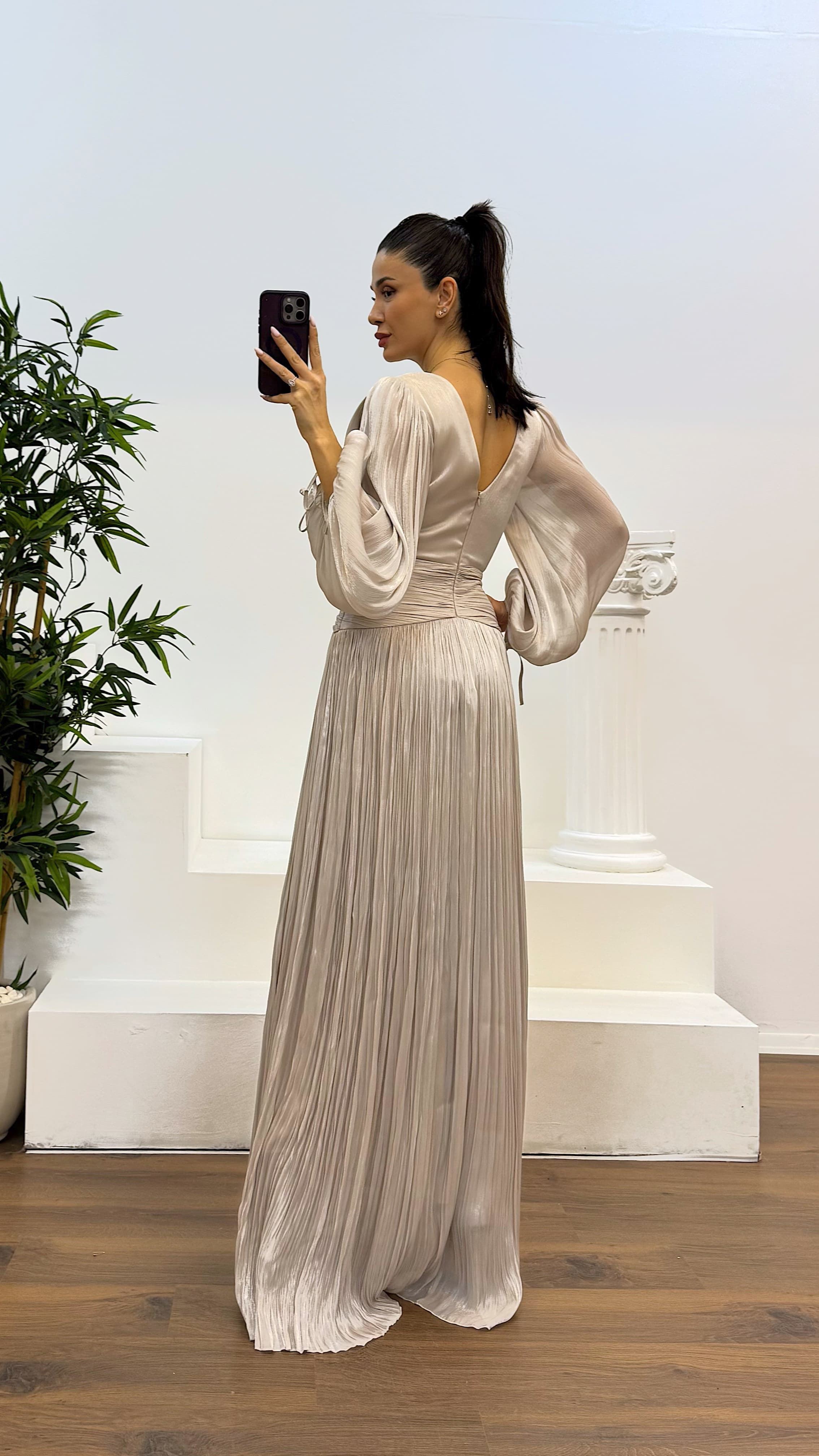 V-Neck Pleated Evening Dress