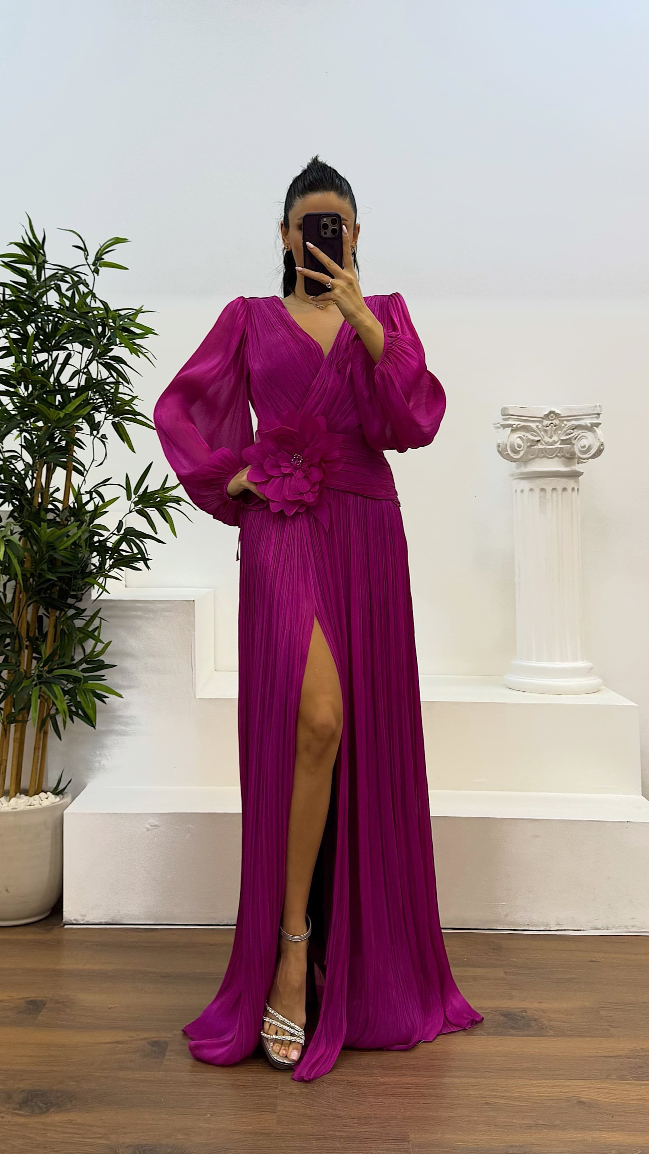 V-Neck Pleated Evening Dress