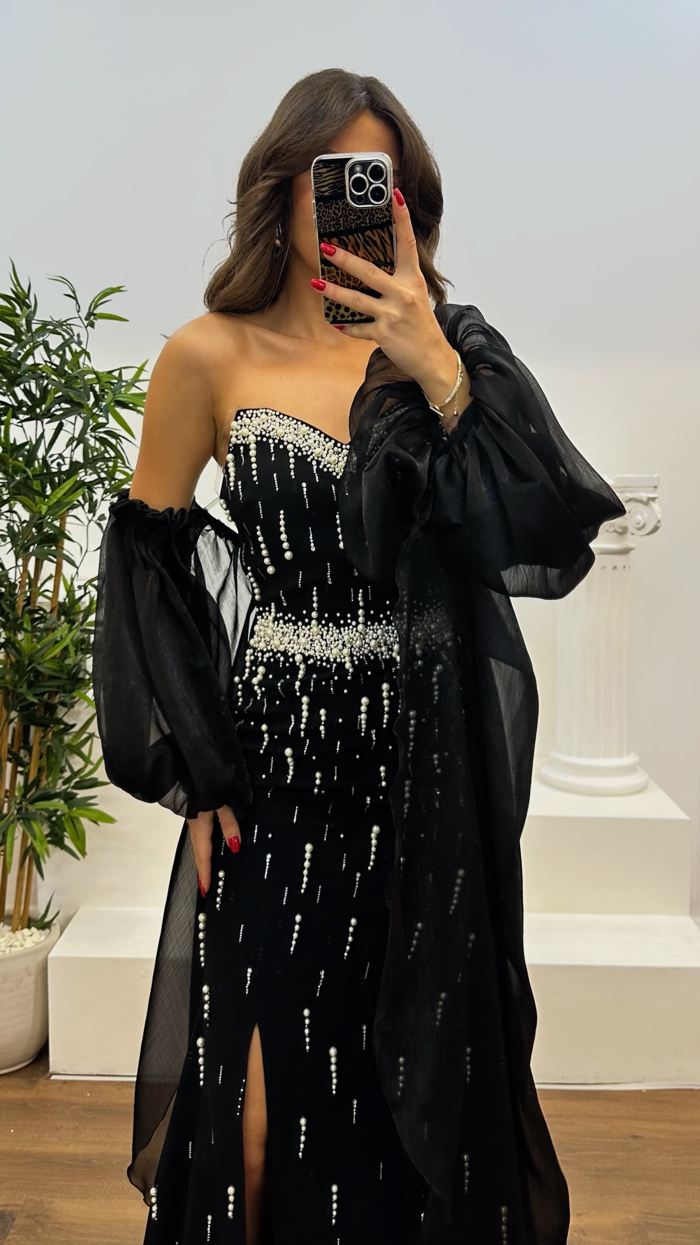 Pearl Detail Evening Dress