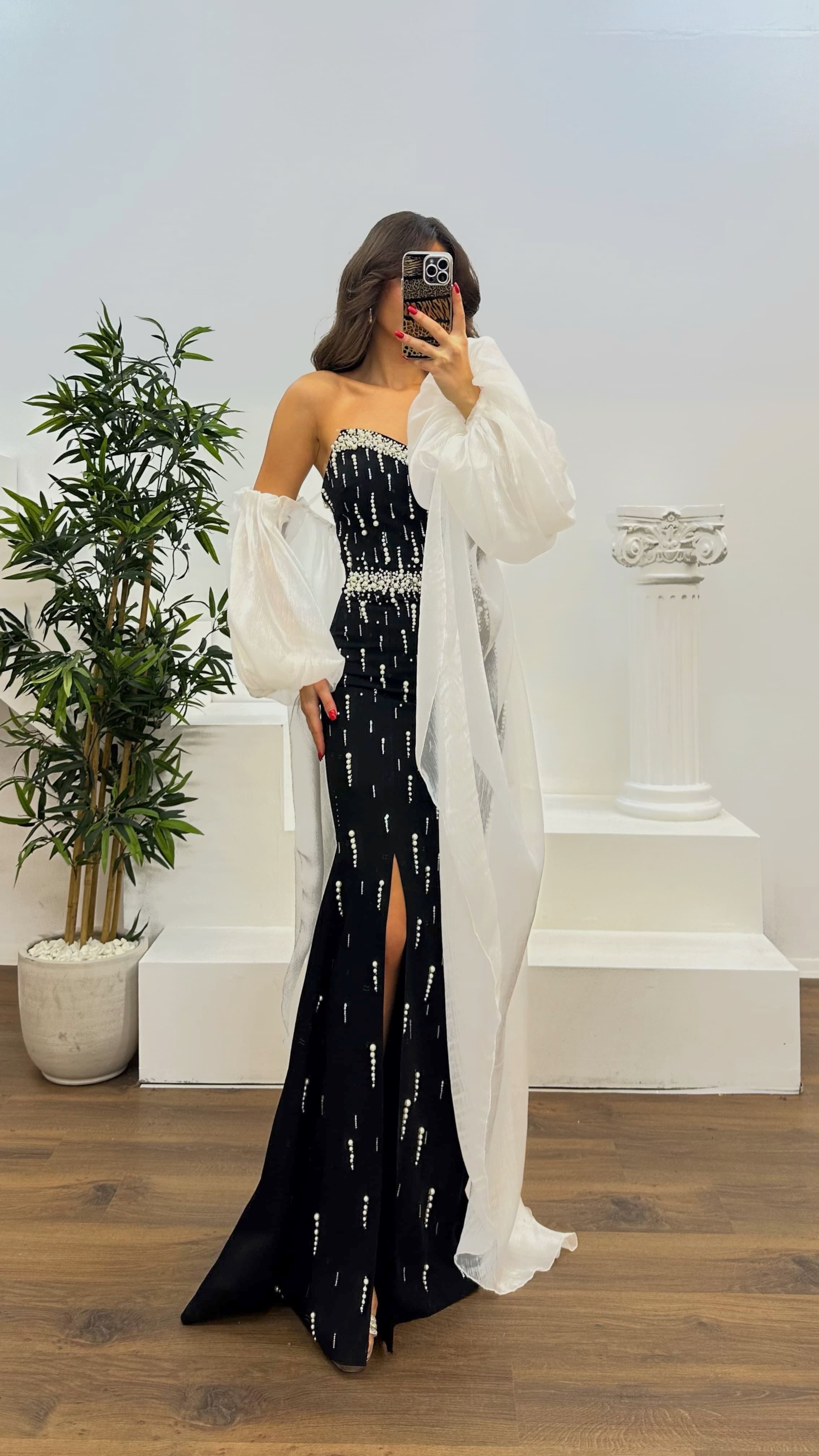 Pearl Detail Evening Dress