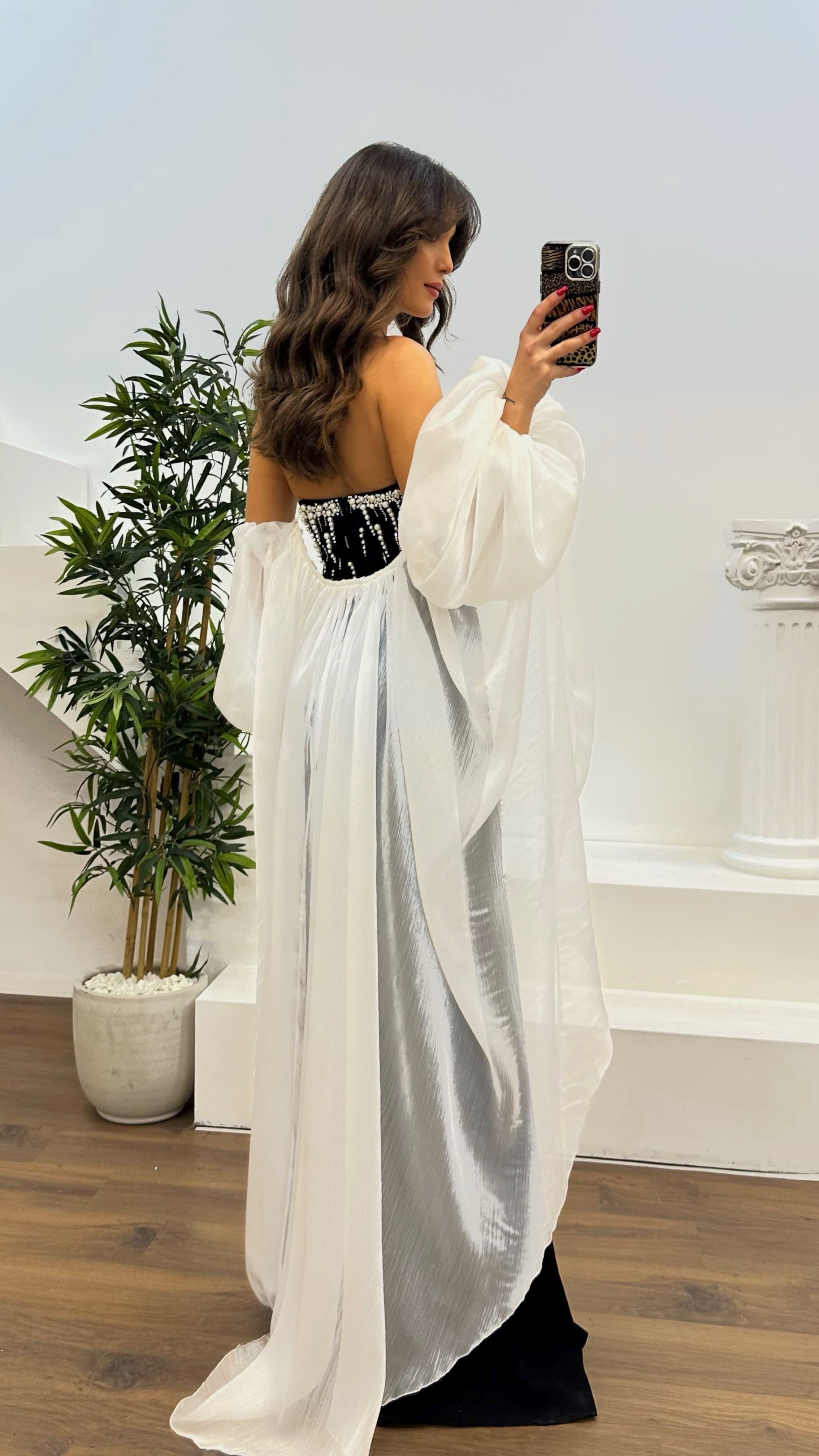 Pearl Detail Evening Dress