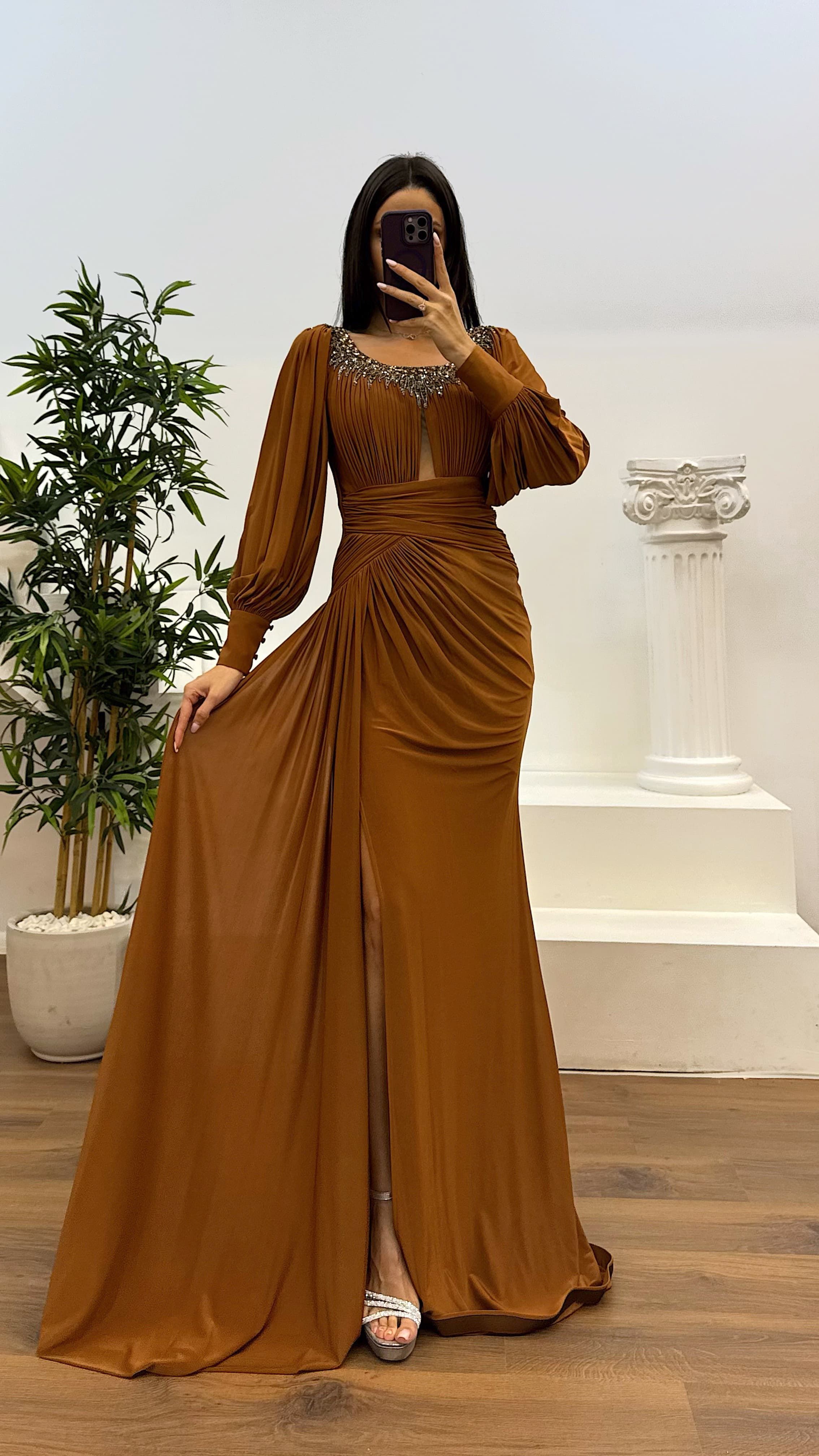 Collar Stone Detail Evening Dress