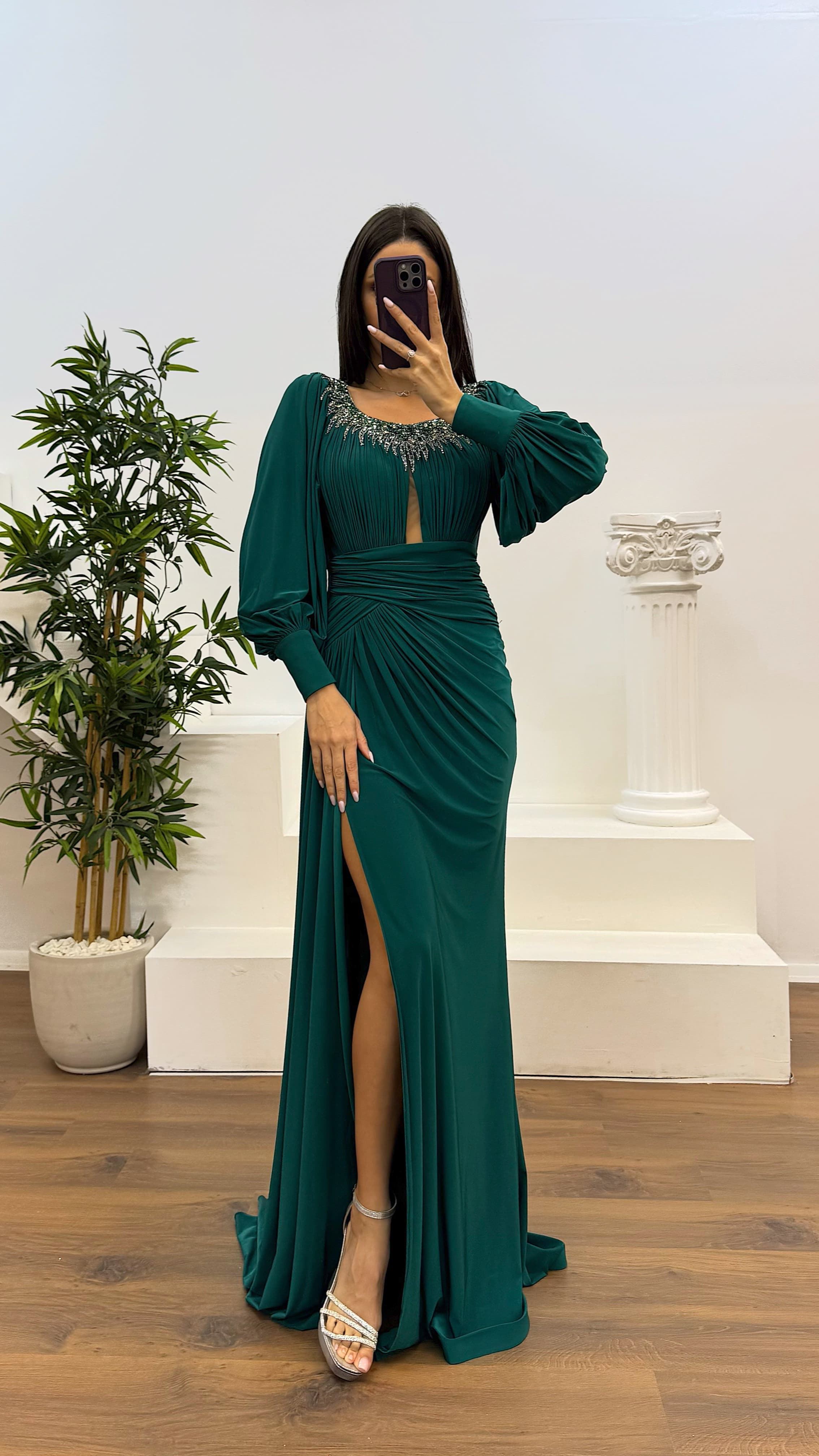 Collar Stone Detail Evening Dress