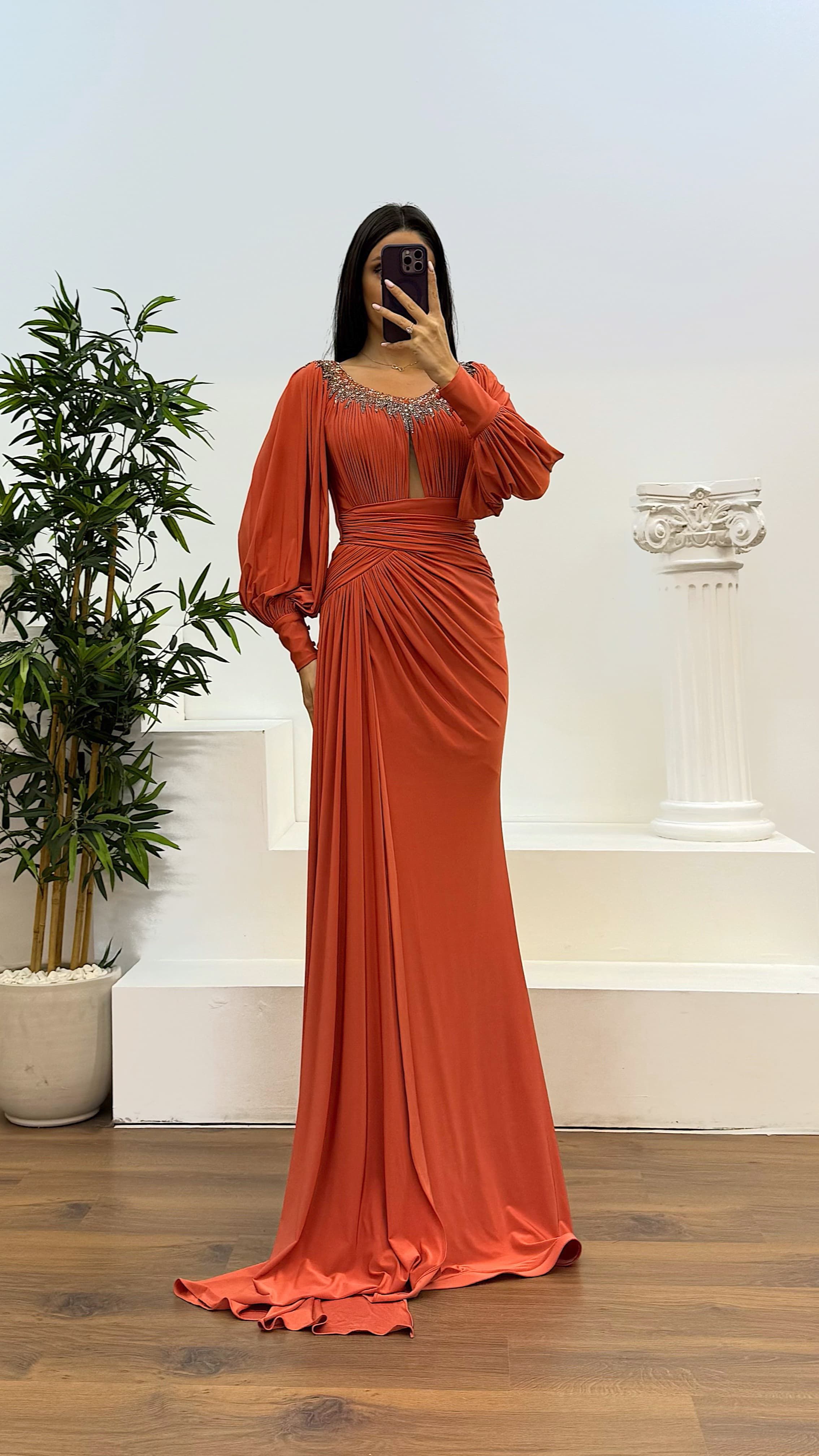 Collar Stone Detail Evening Dress