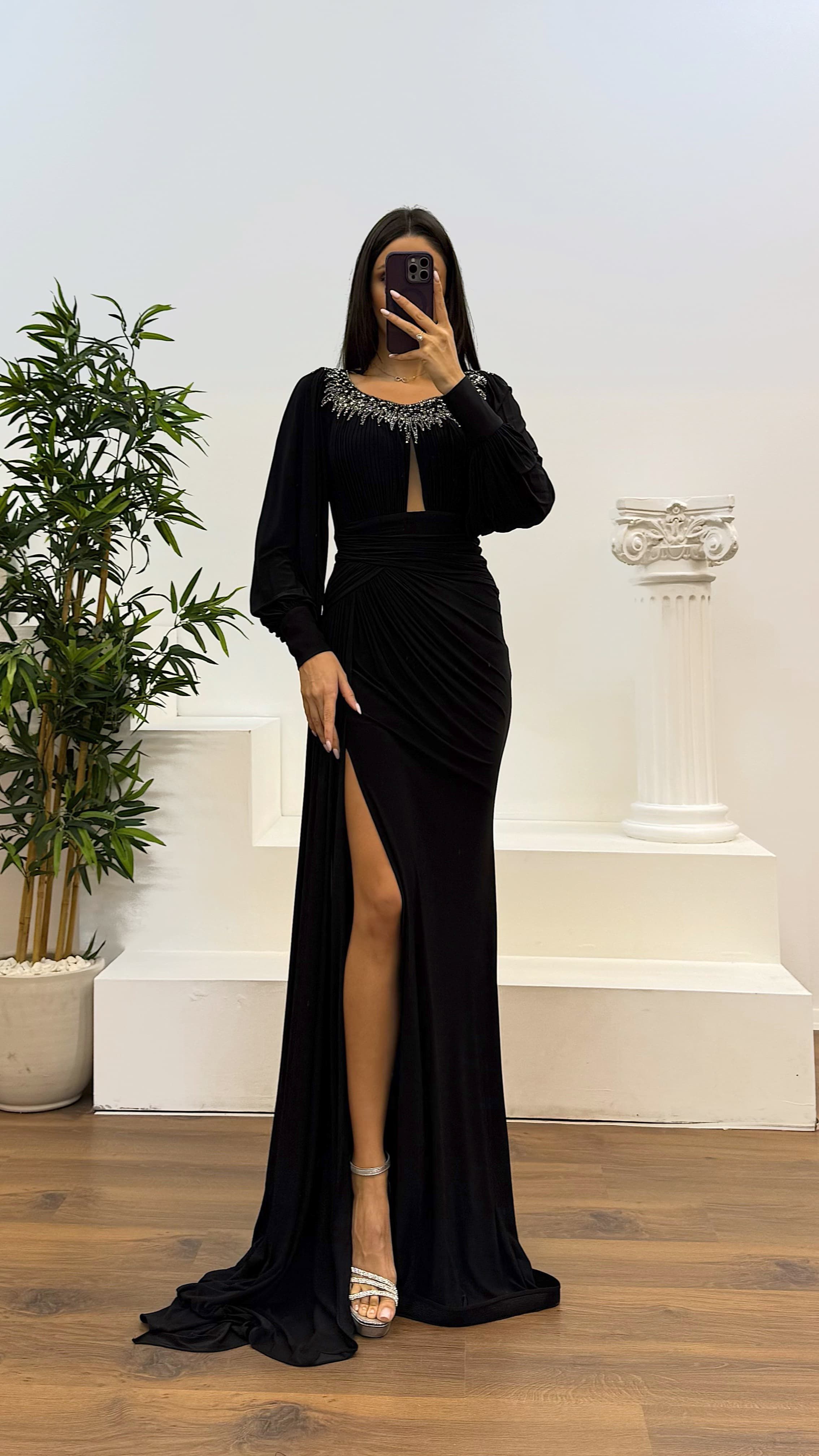 Collar Stone Detail Evening Dress