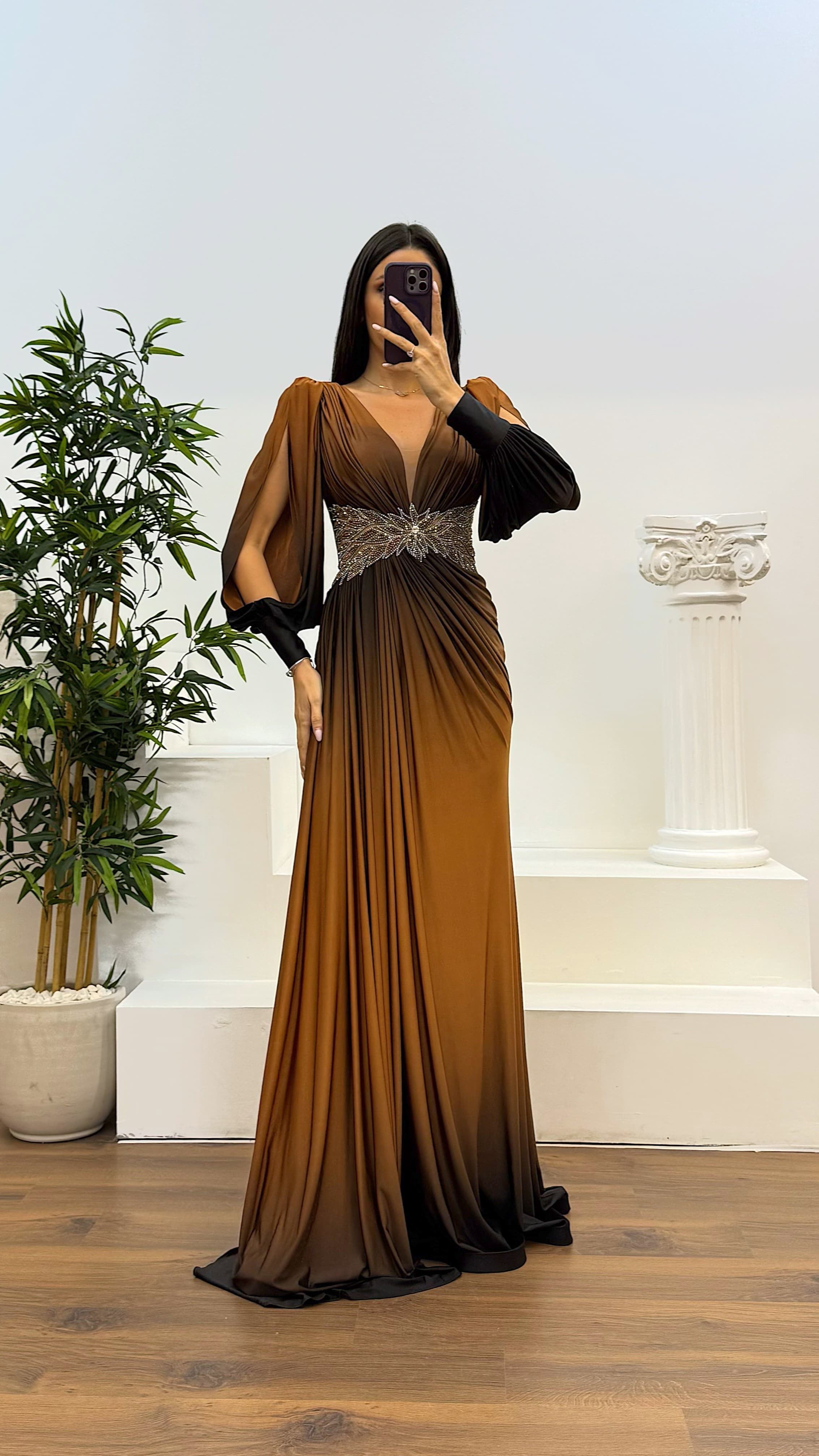 Waist Embroidery Detail Evening Dress