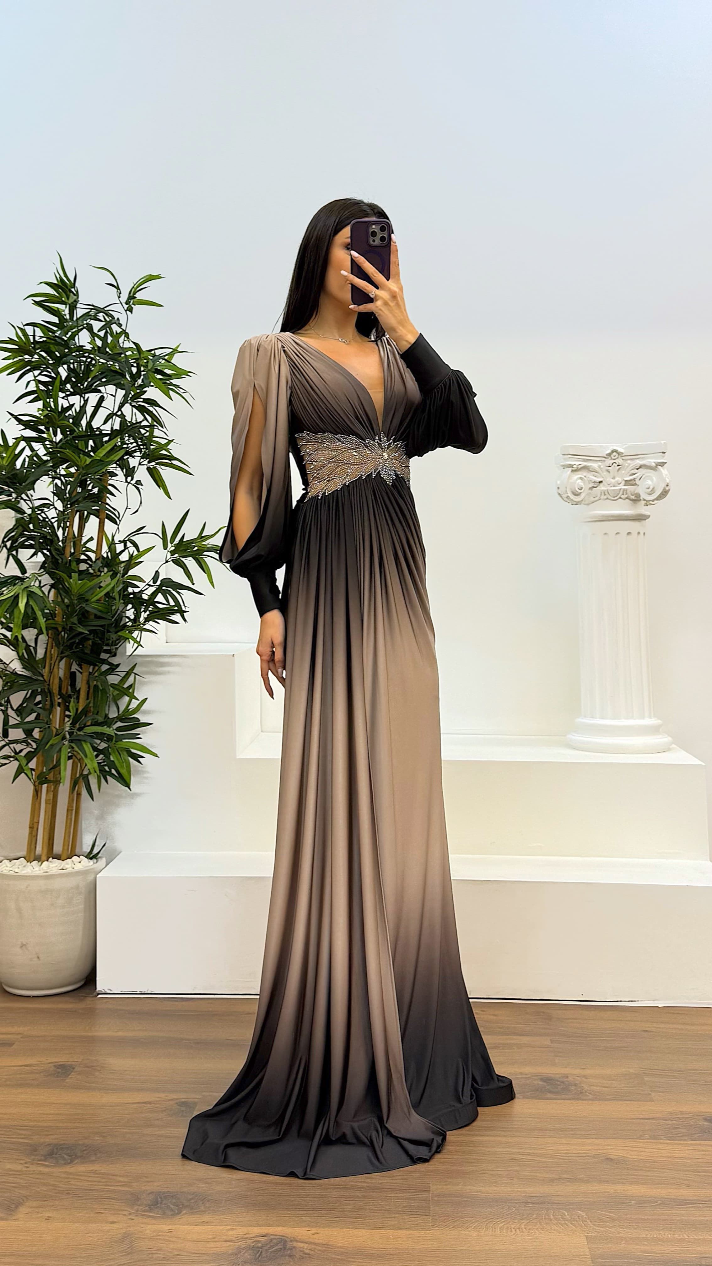 Waist Embroidery Detail Evening Dress