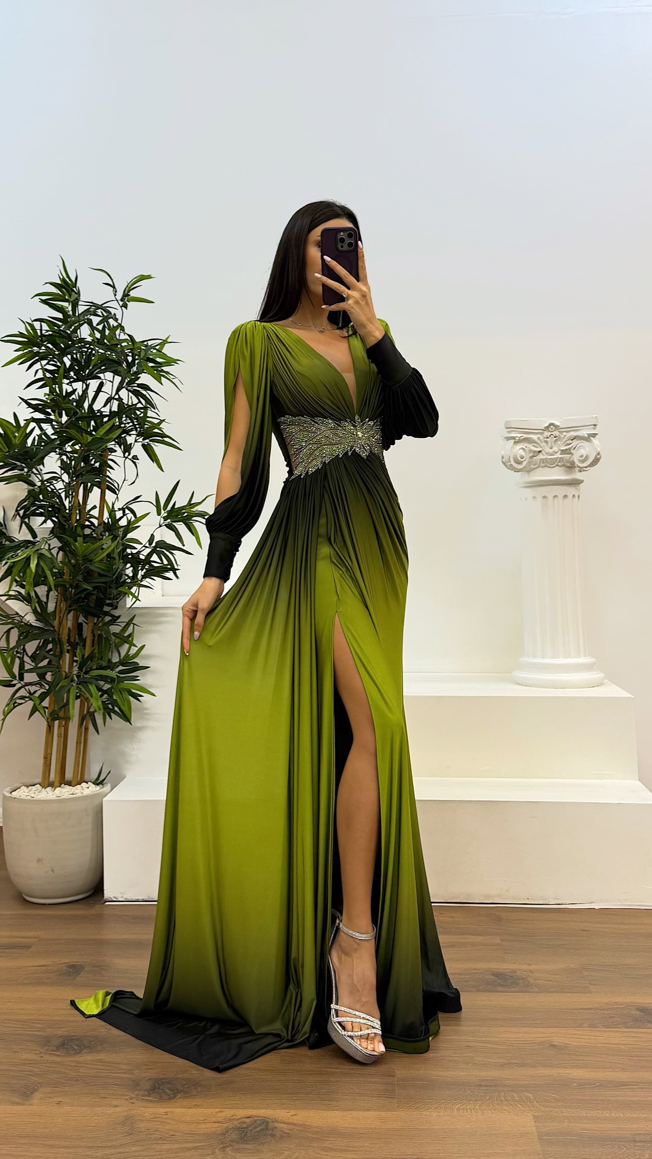 Waist Embroidery Detail Evening Dress