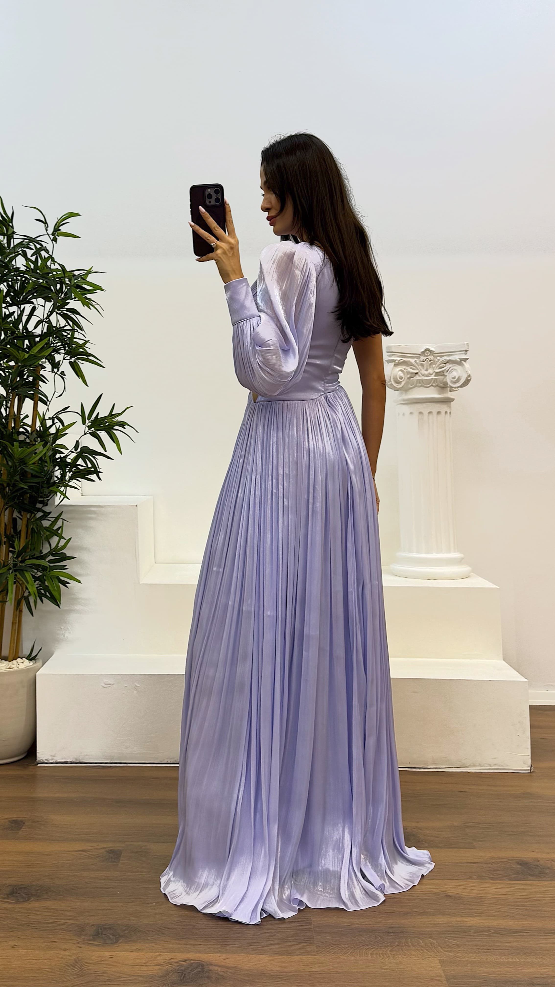 Single Sleeve Pleated Evening Dress