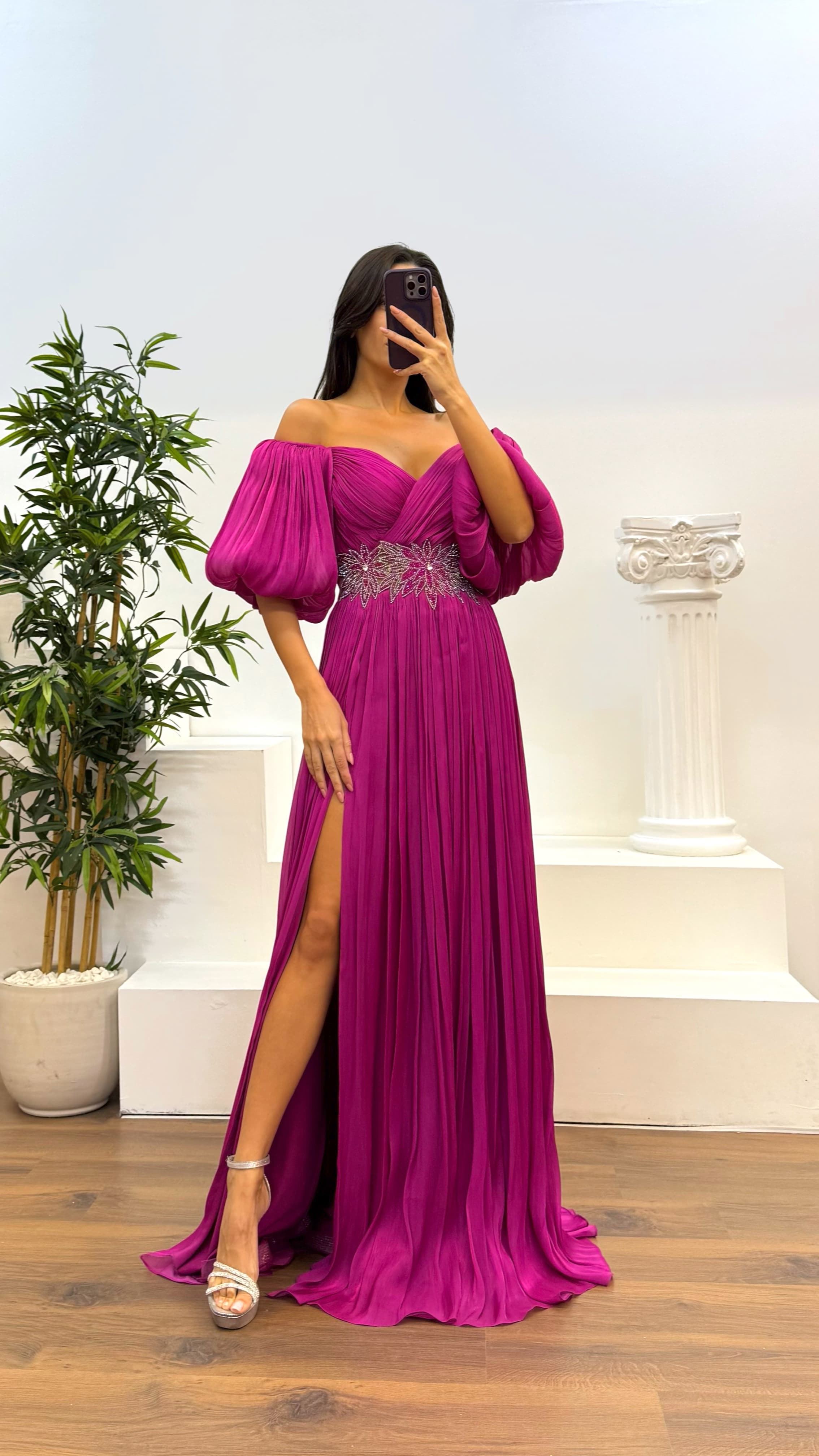 [Copy]Green Asymmetric Cut Waist Bow Evening Dress