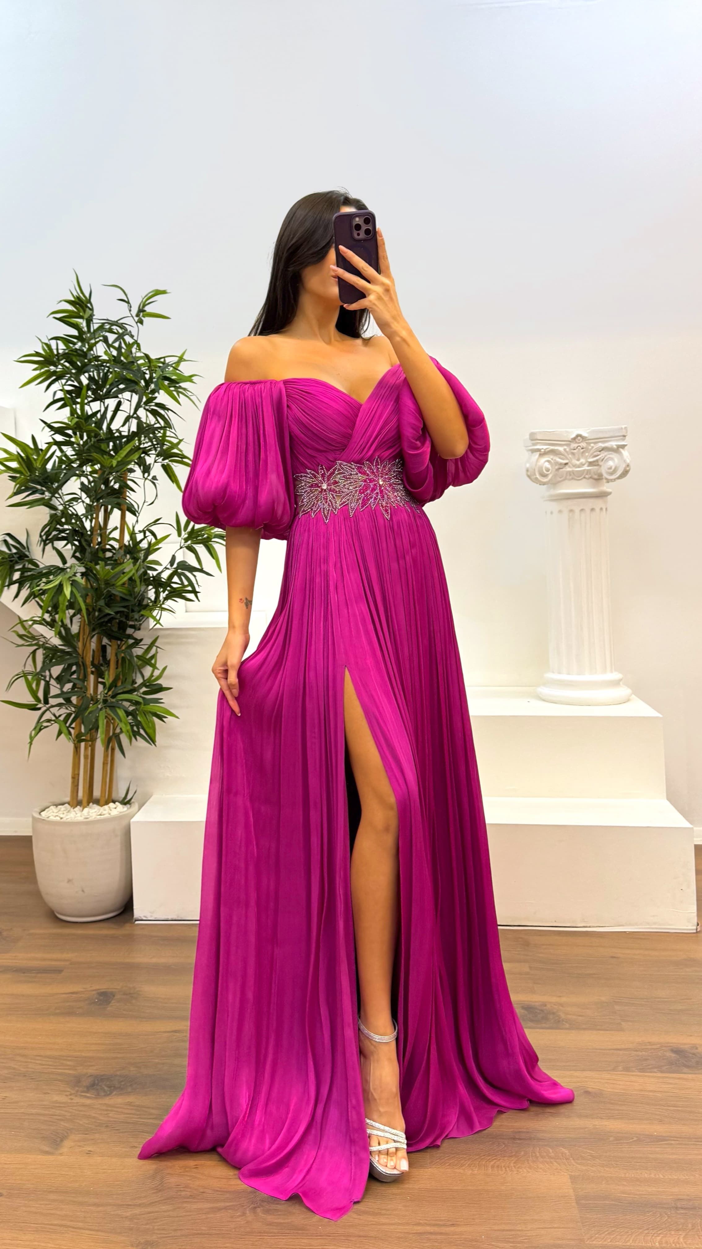 [Copy]Green Asymmetric Cut Waist Bow Evening Dress