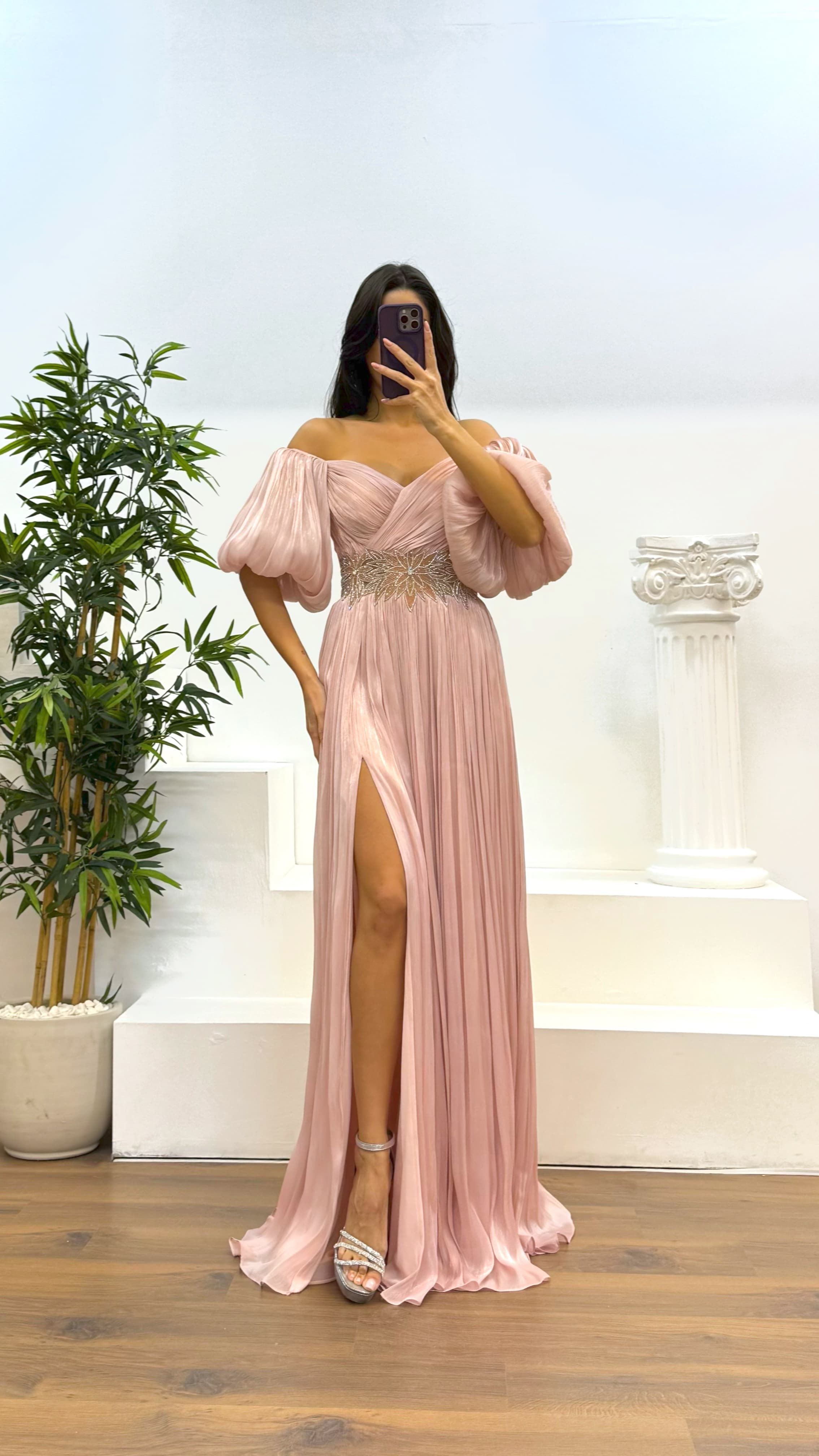 [Copy]Green Asymmetric Cut Waist Bow Evening Dress