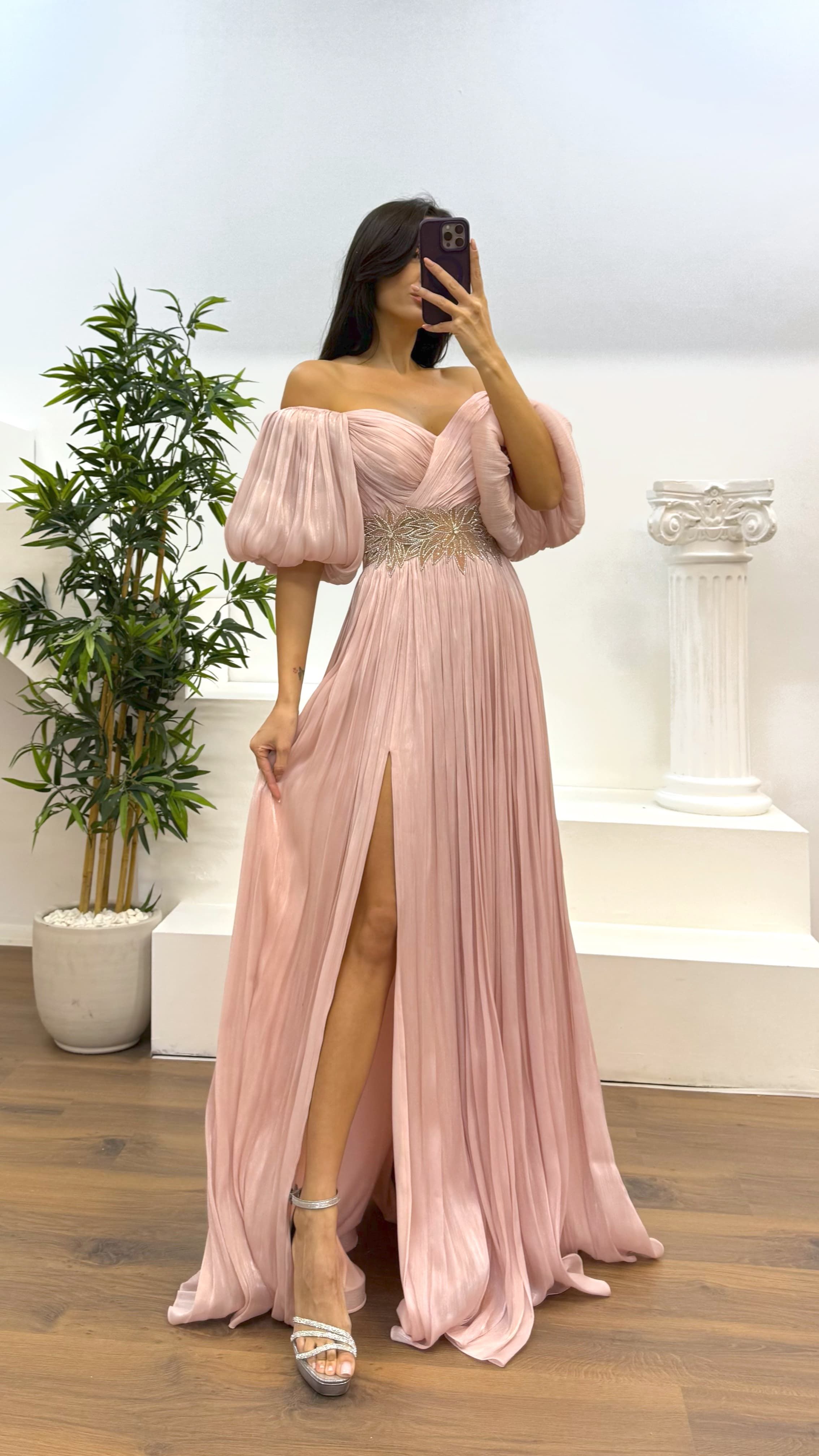 [Copy]Green Asymmetric Cut Waist Bow Evening Dress