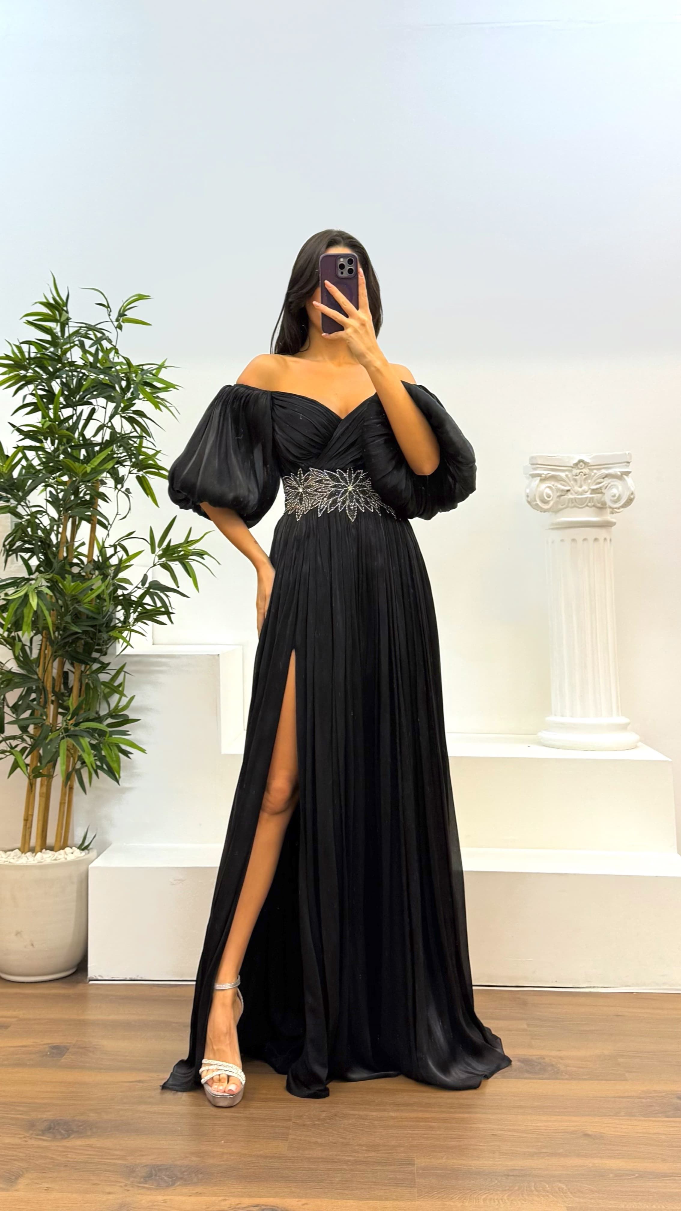 [Copy]Green Asymmetric Cut Waist Bow Evening Dress