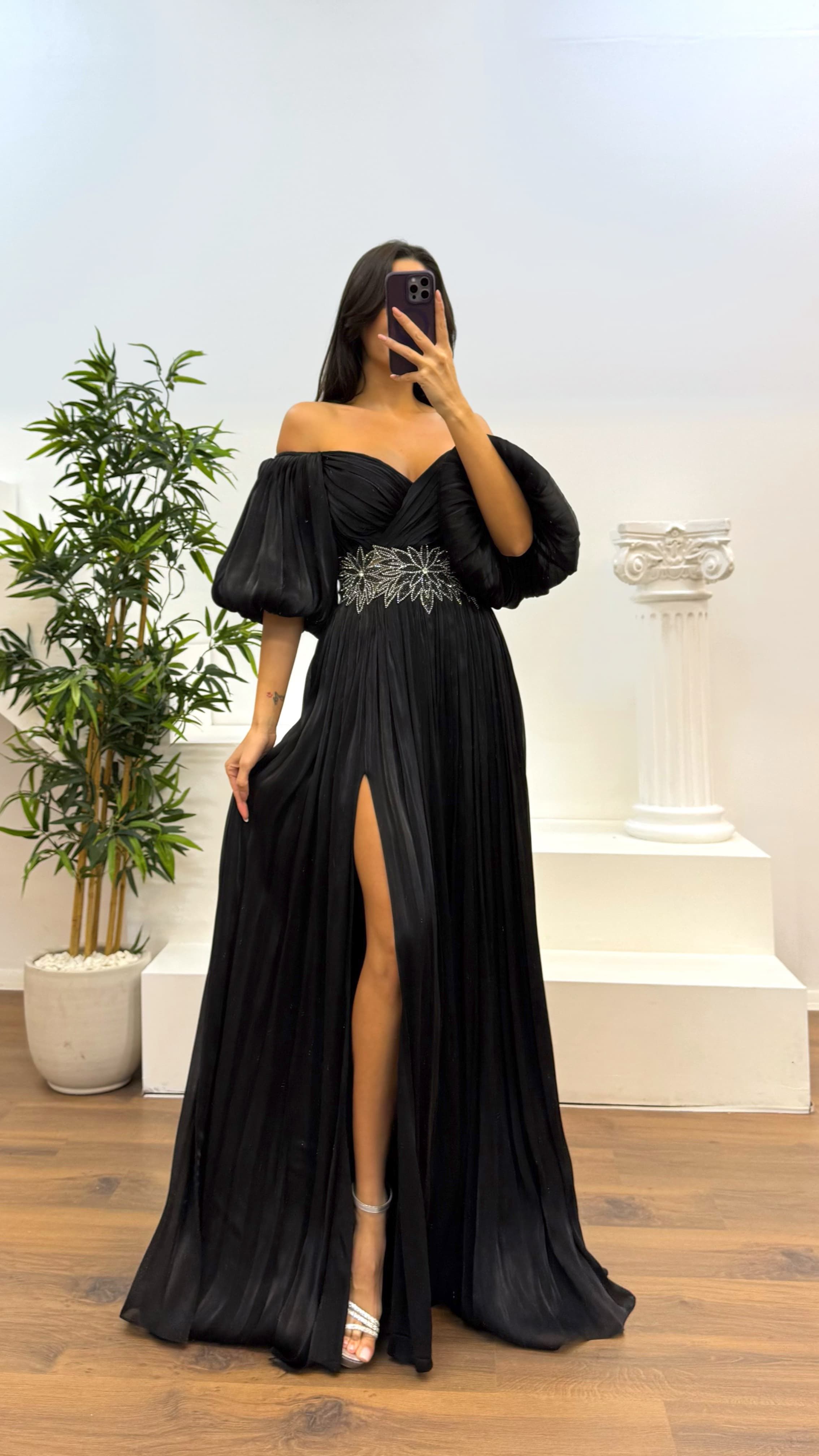 [Copy]Green Asymmetric Cut Waist Bow Evening Dress