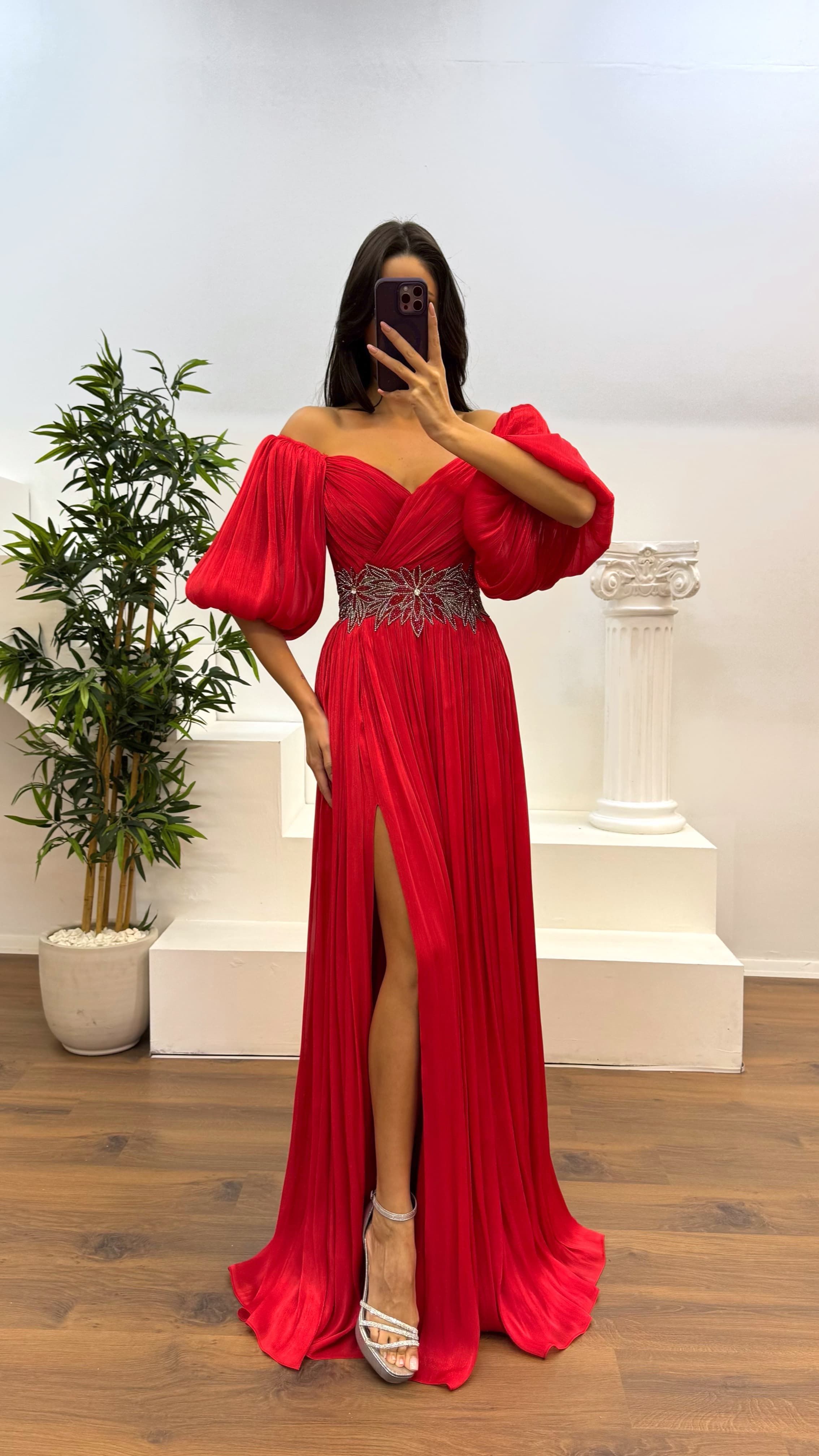 [Copy]Green Asymmetric Cut Waist Bow Evening Dress