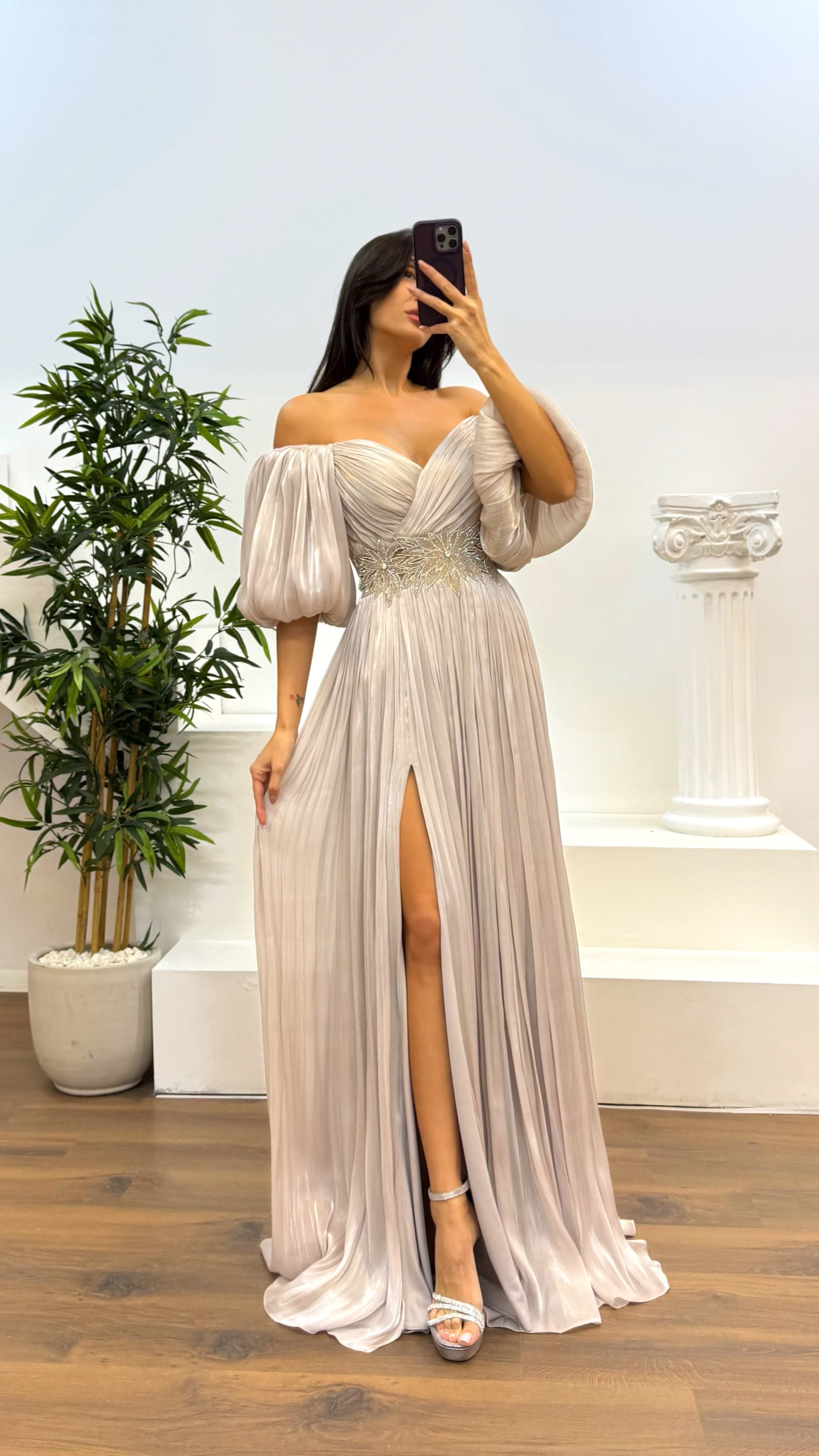 [Copy]Green Asymmetric Cut Waist Bow Evening Dress