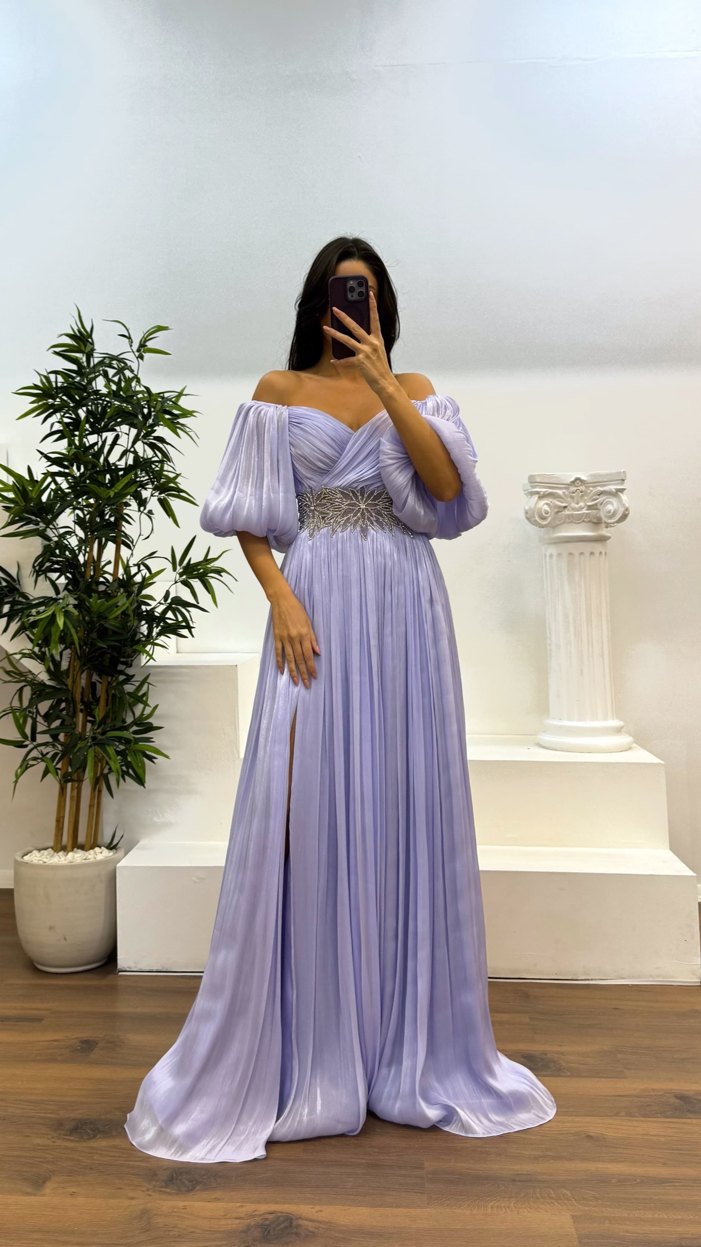 [Copy]Green Asymmetric Cut Waist Bow Evening Dress