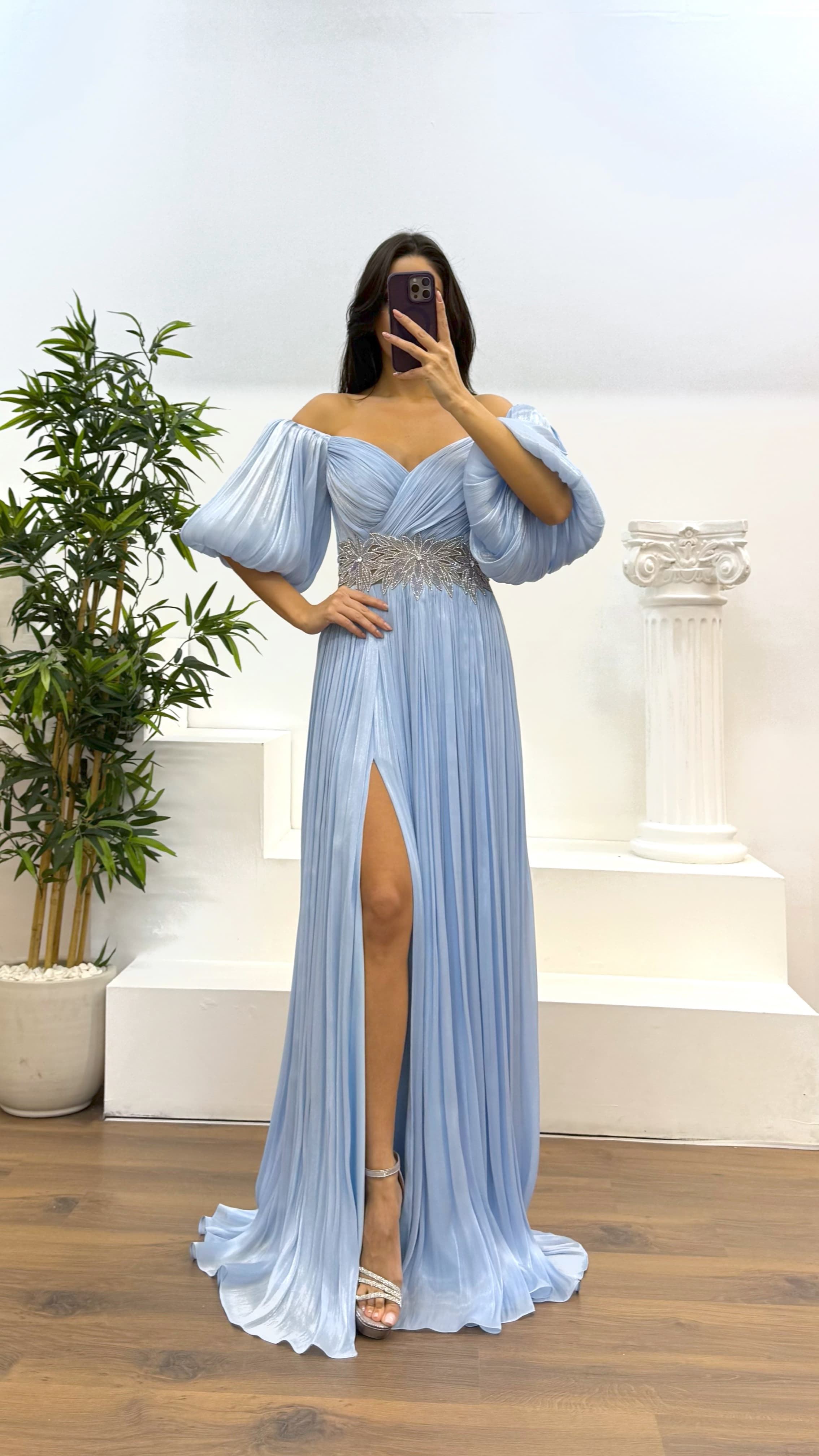 [Copy]Green Asymmetric Cut Waist Bow Evening Dress