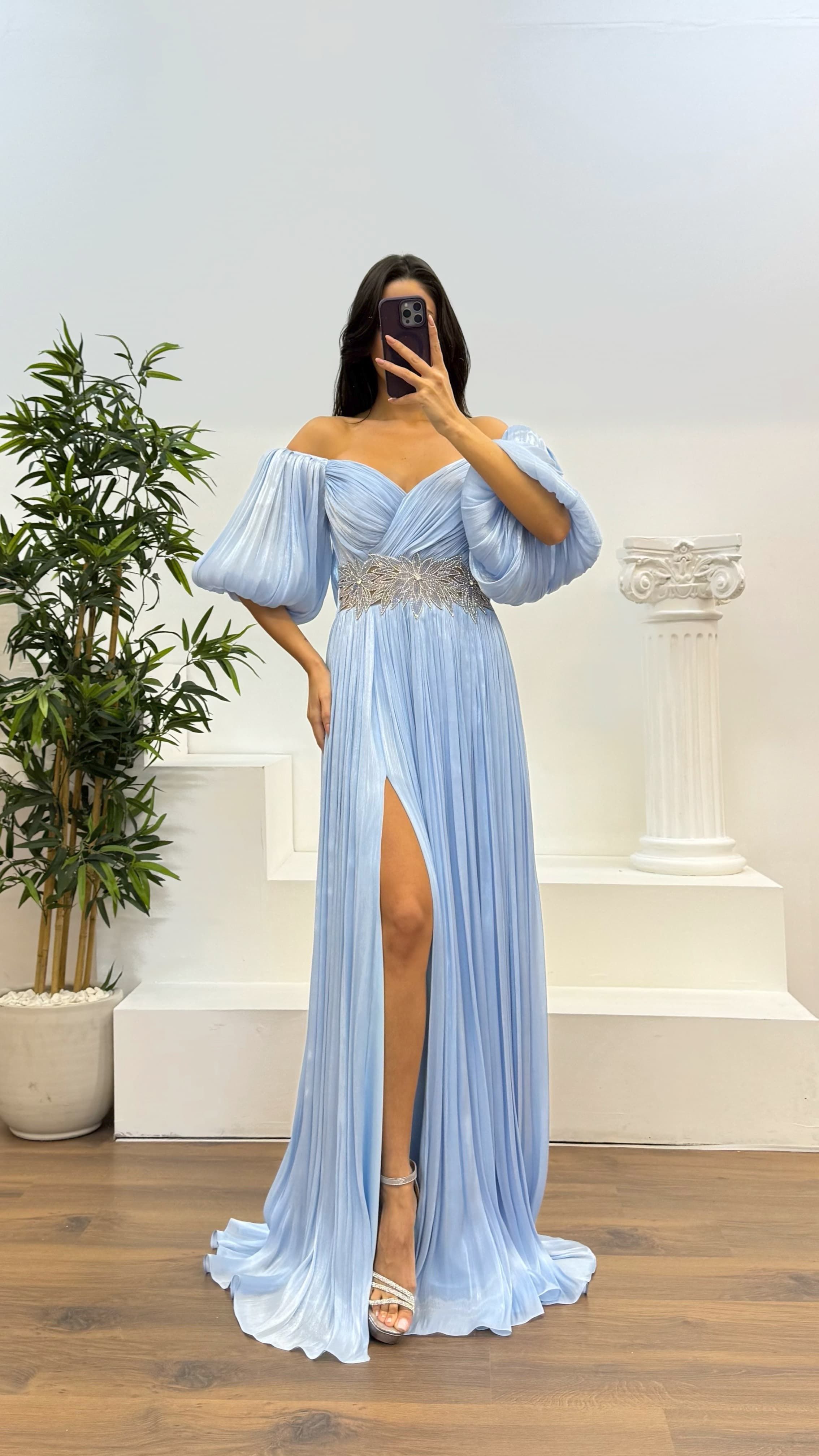 [Copy]Green Asymmetric Cut Waist Bow Evening Dress